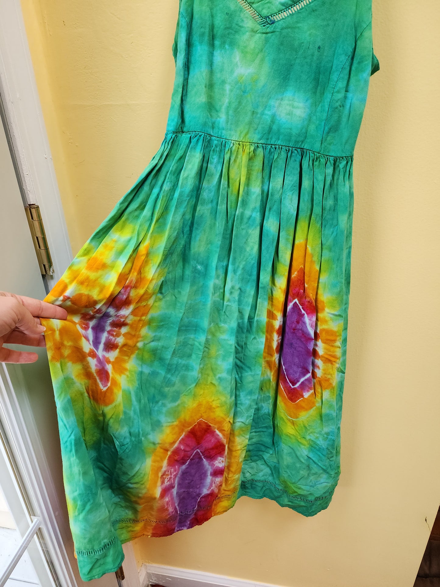 Small green rainbow tie dye dress