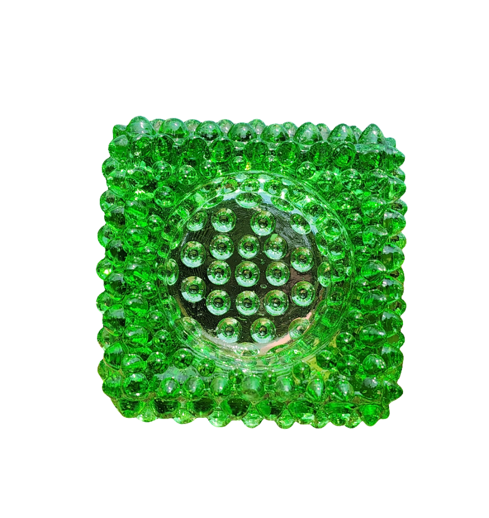 Vintage Fenton Square Green Hobnail Glass Salt Cellar/Tea Light Holders