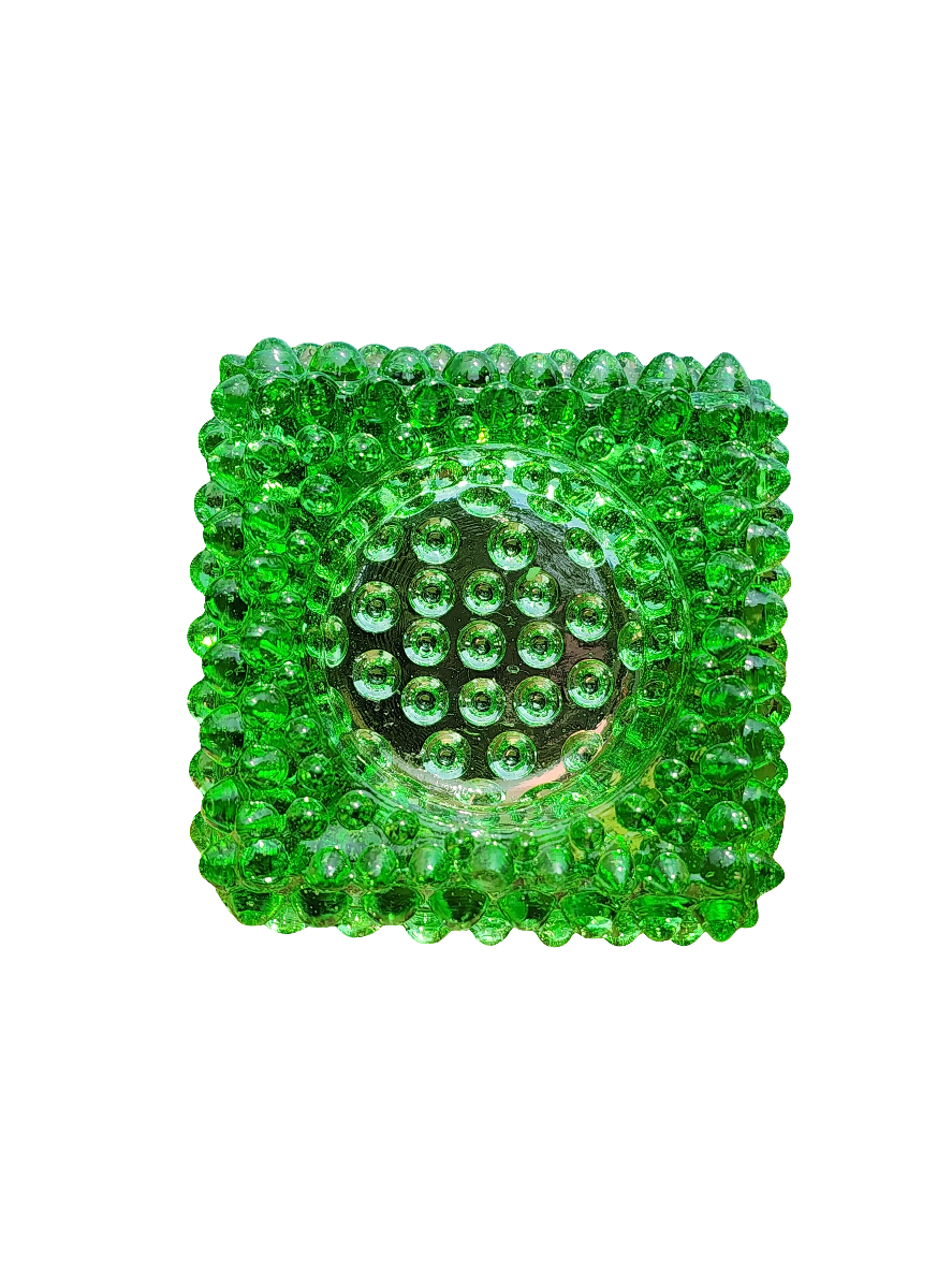Vintage Fenton Square Green Hobnail Glass Salt Cellar/Tea Light Holders