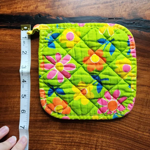 Vintage 1960s Lime Green Multicolor Floral Potholder