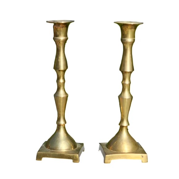 Vintage Brass Candlestick Holders 8 inches tall sturdy brass set of 2