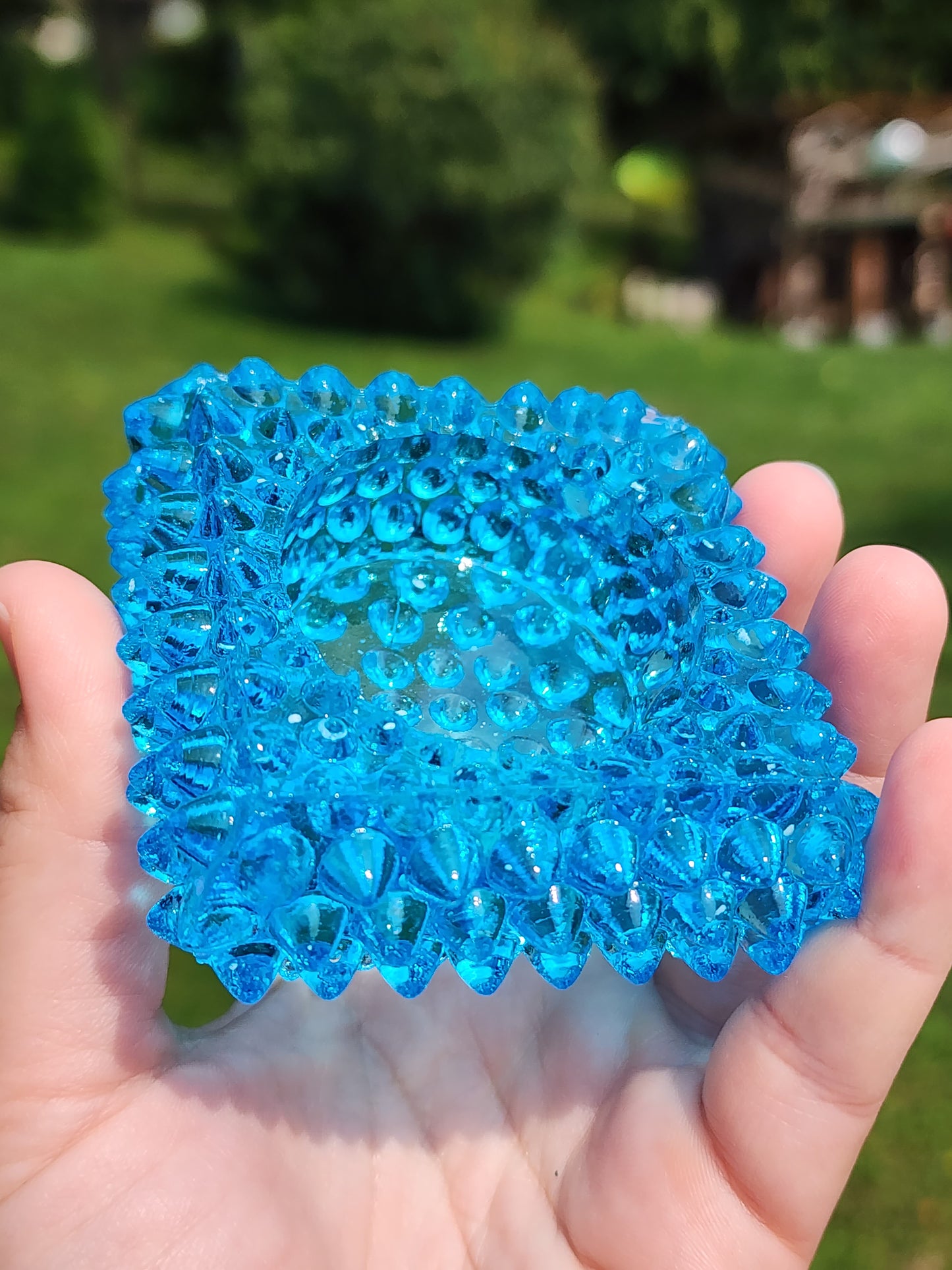 Vintage Fenton Square Blue Hobnail Glass Salt Cellar/Tea Light Holders