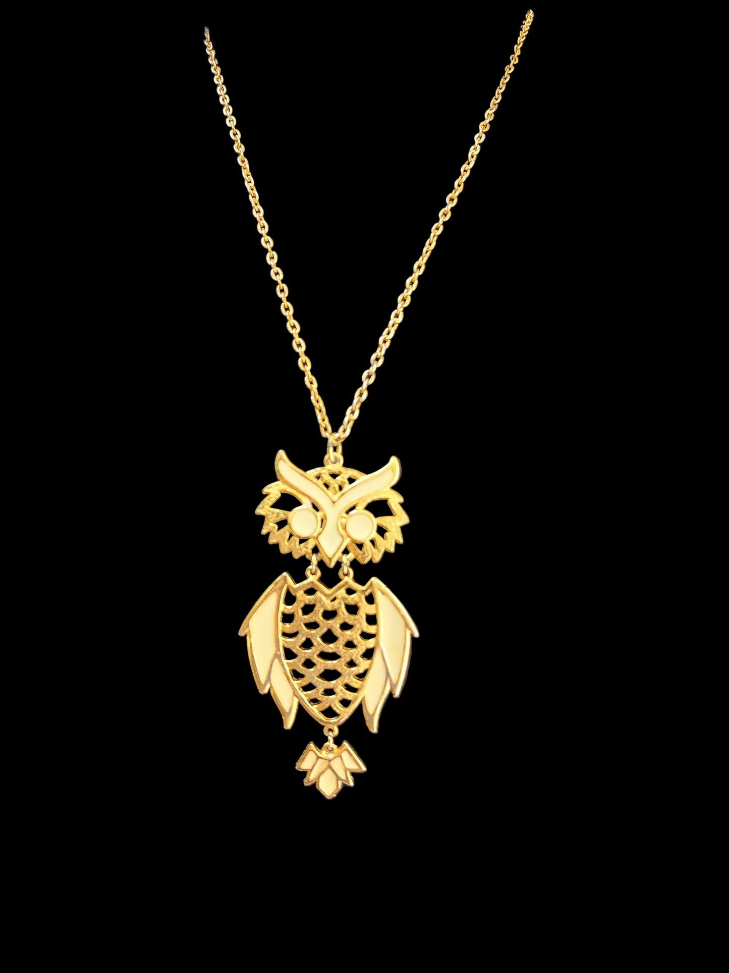 Large Vintage 1970s Articulated Gold Tone Cream Colored Necklace