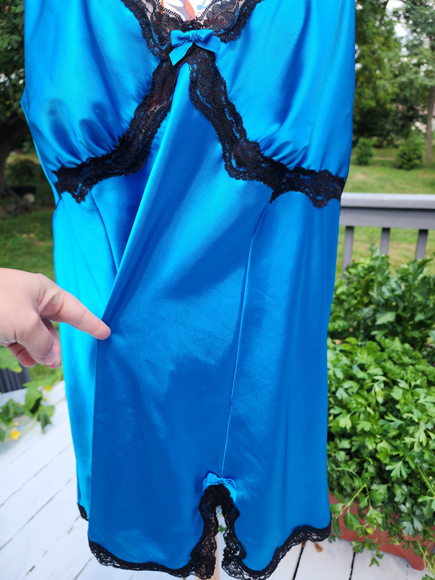 Size 18/20 Sexy Blue Satin Lingerie Dress With Black Lace