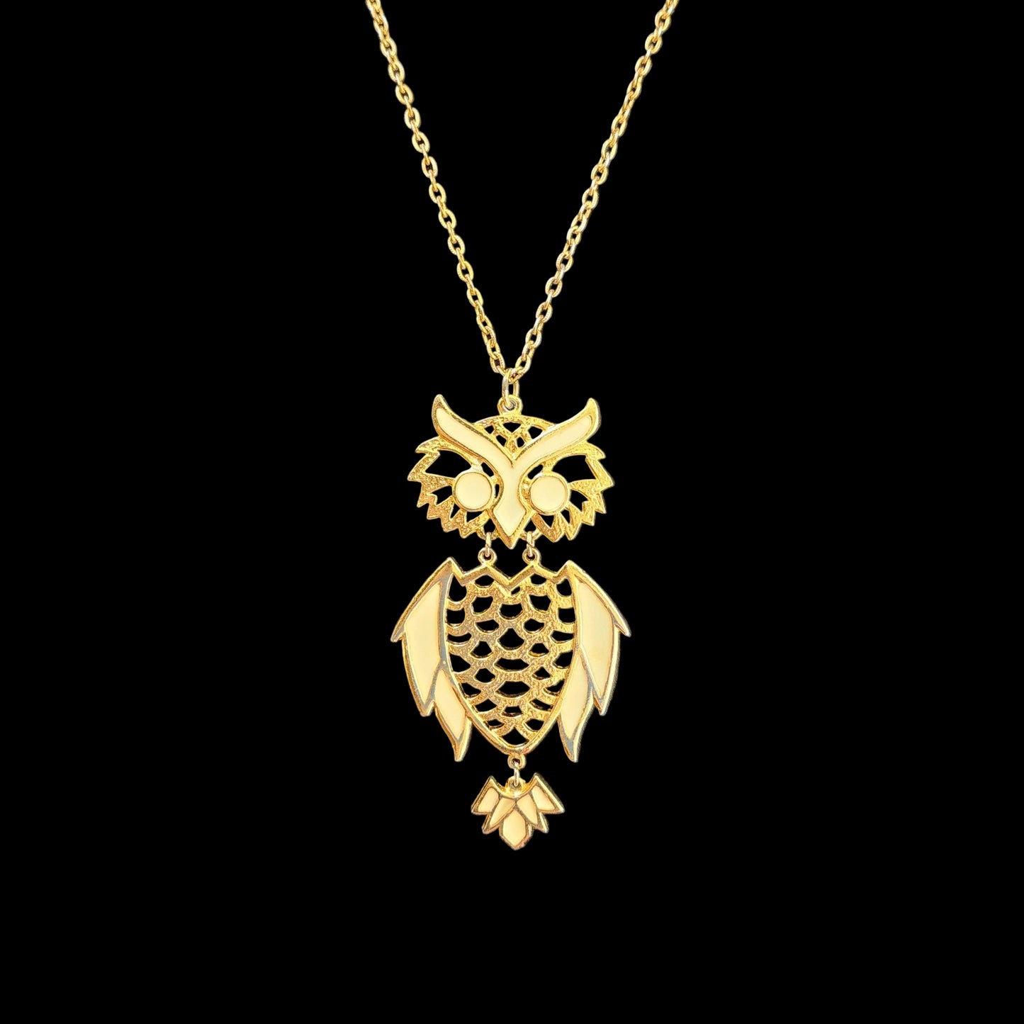 Large Vintage 1970s Articulated Gold Tone Cream Colored Necklace
