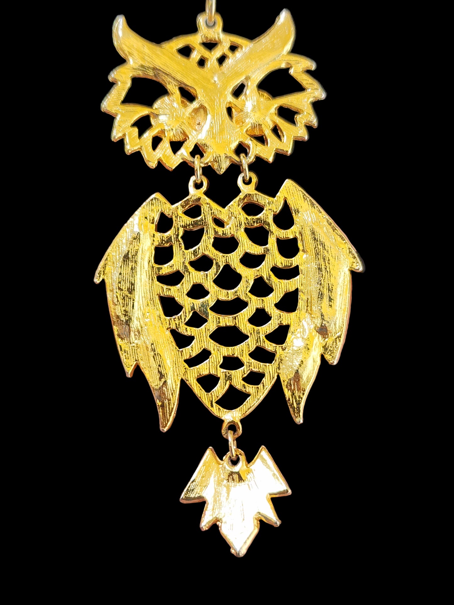 Large Vintage 1970s Articulated Gold Tone Cream Colored Necklace