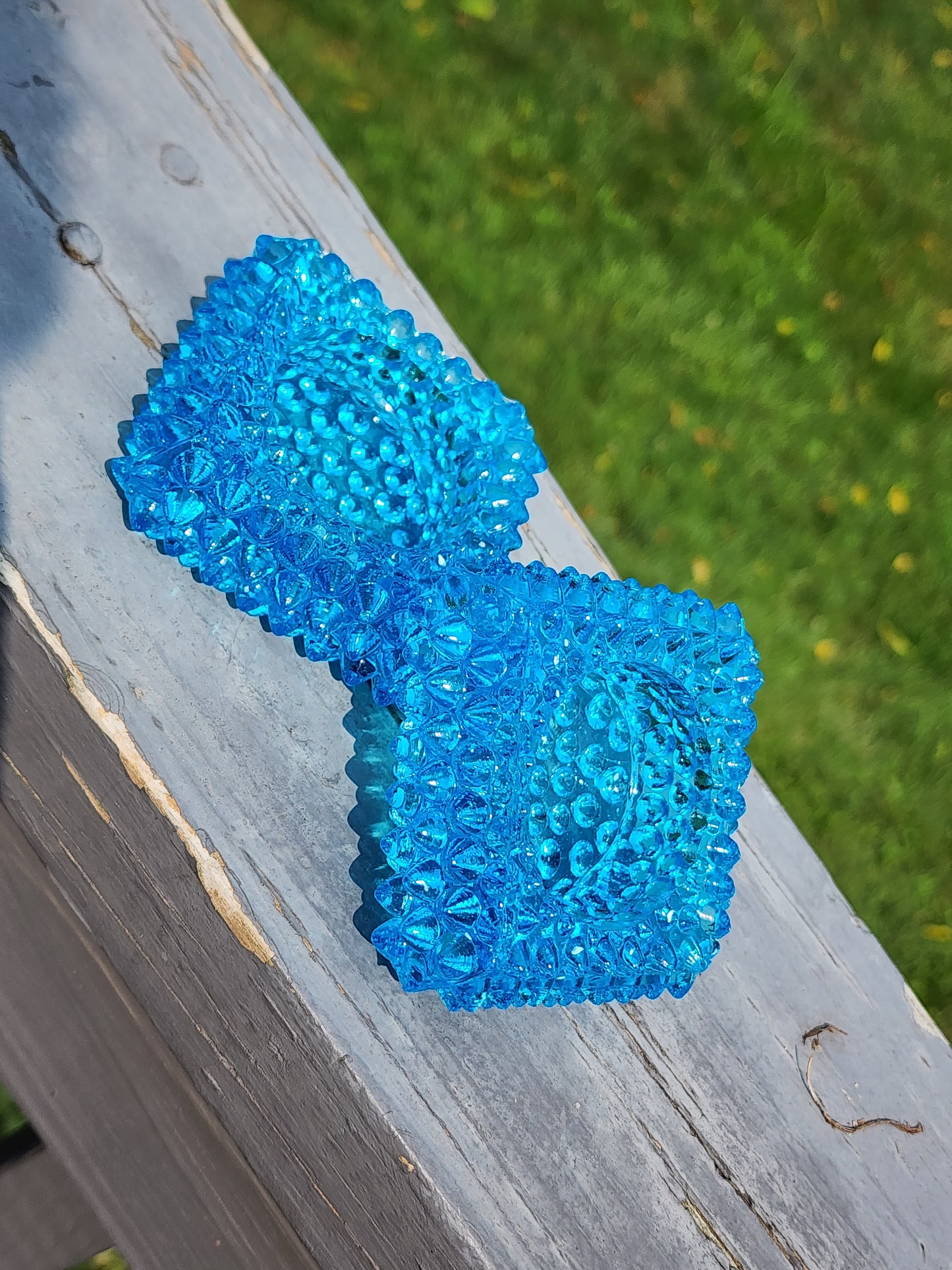 Vintage Fenton Square Blue Hobnail Glass Salt Cellar/Tea Light Holders
