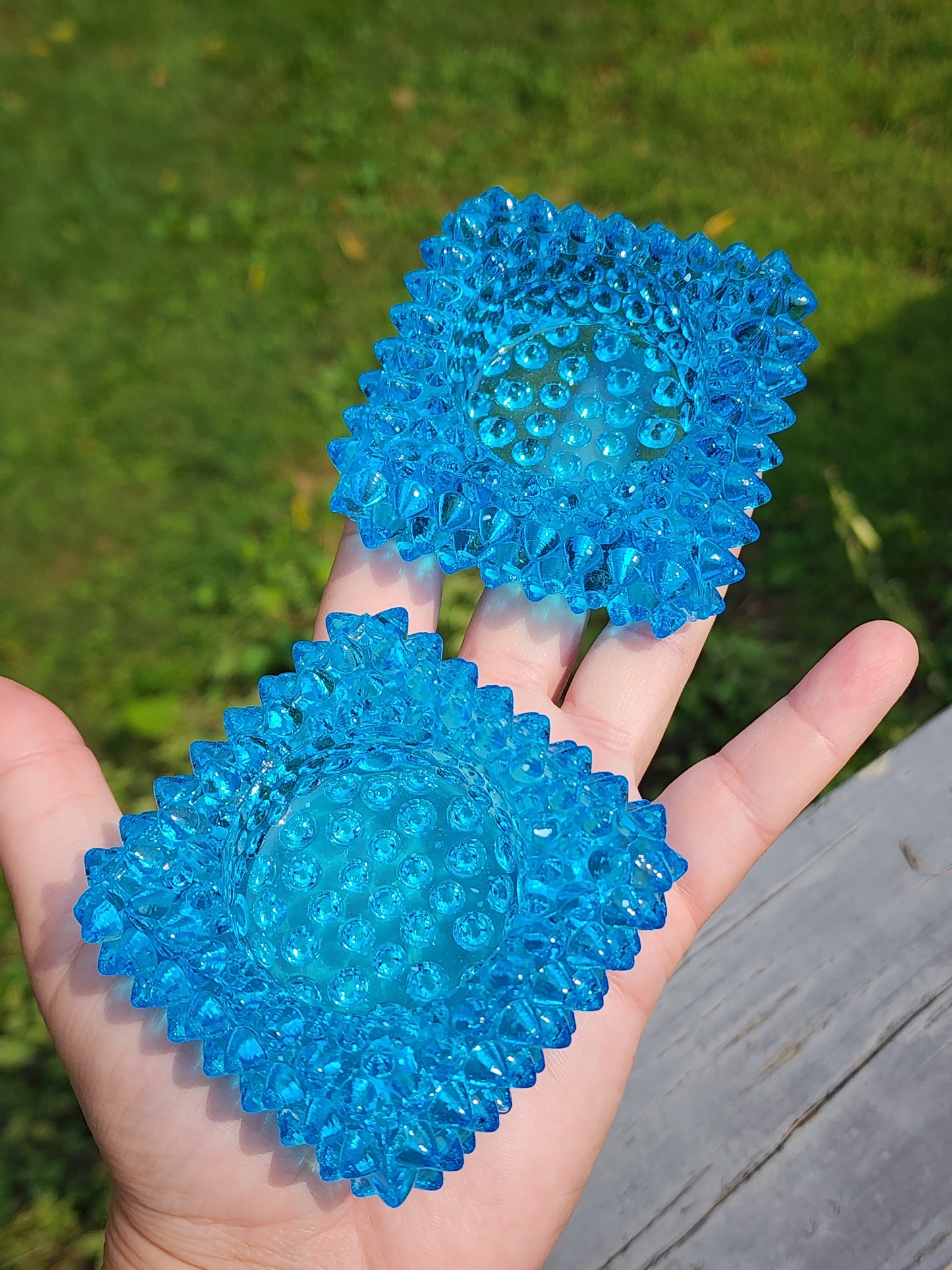 Vintage Fenton Square Blue Hobnail Glass Salt Cellar/Tea Light Holders