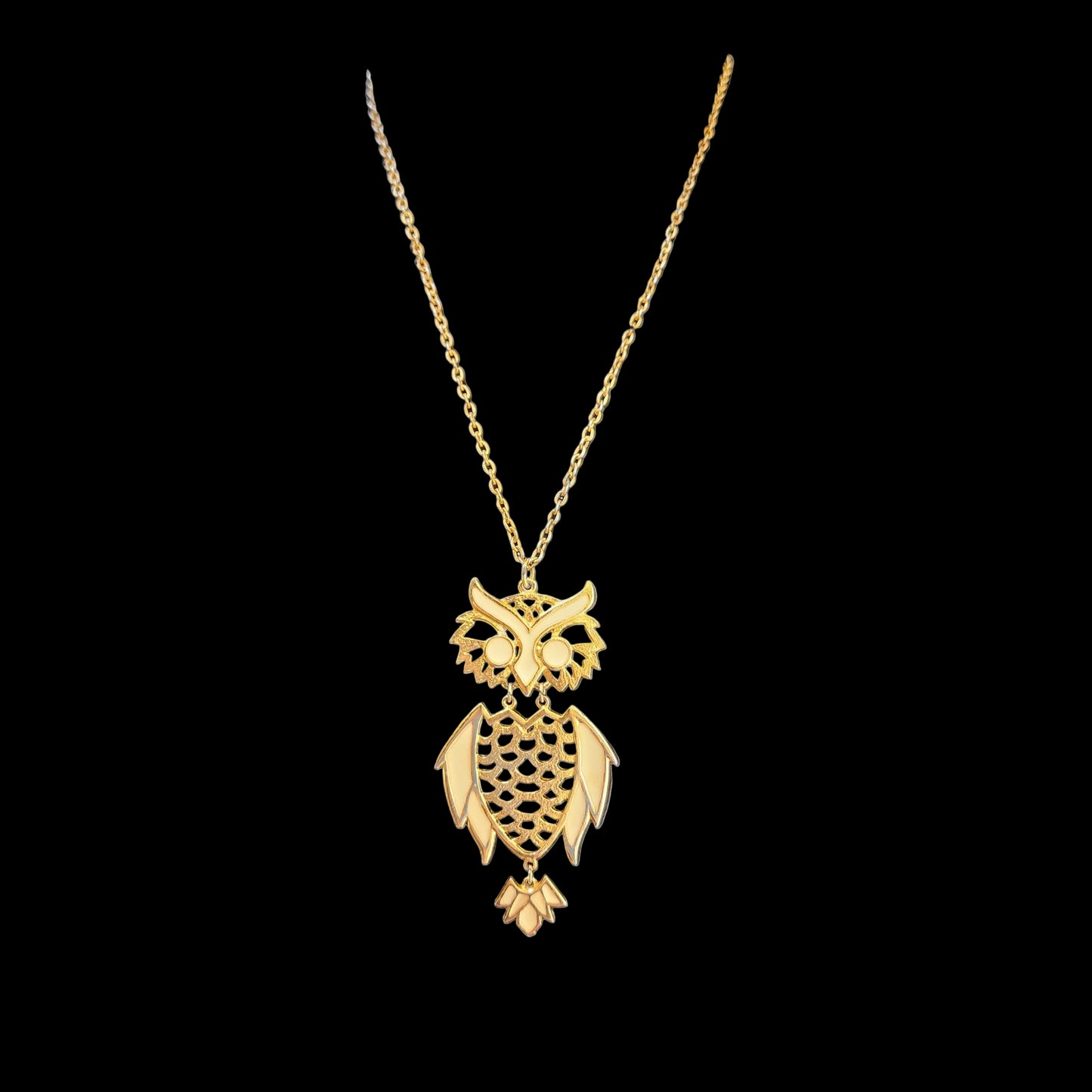 Large Vintage 1970s Articulated Gold Tone Cream Colored Necklace
