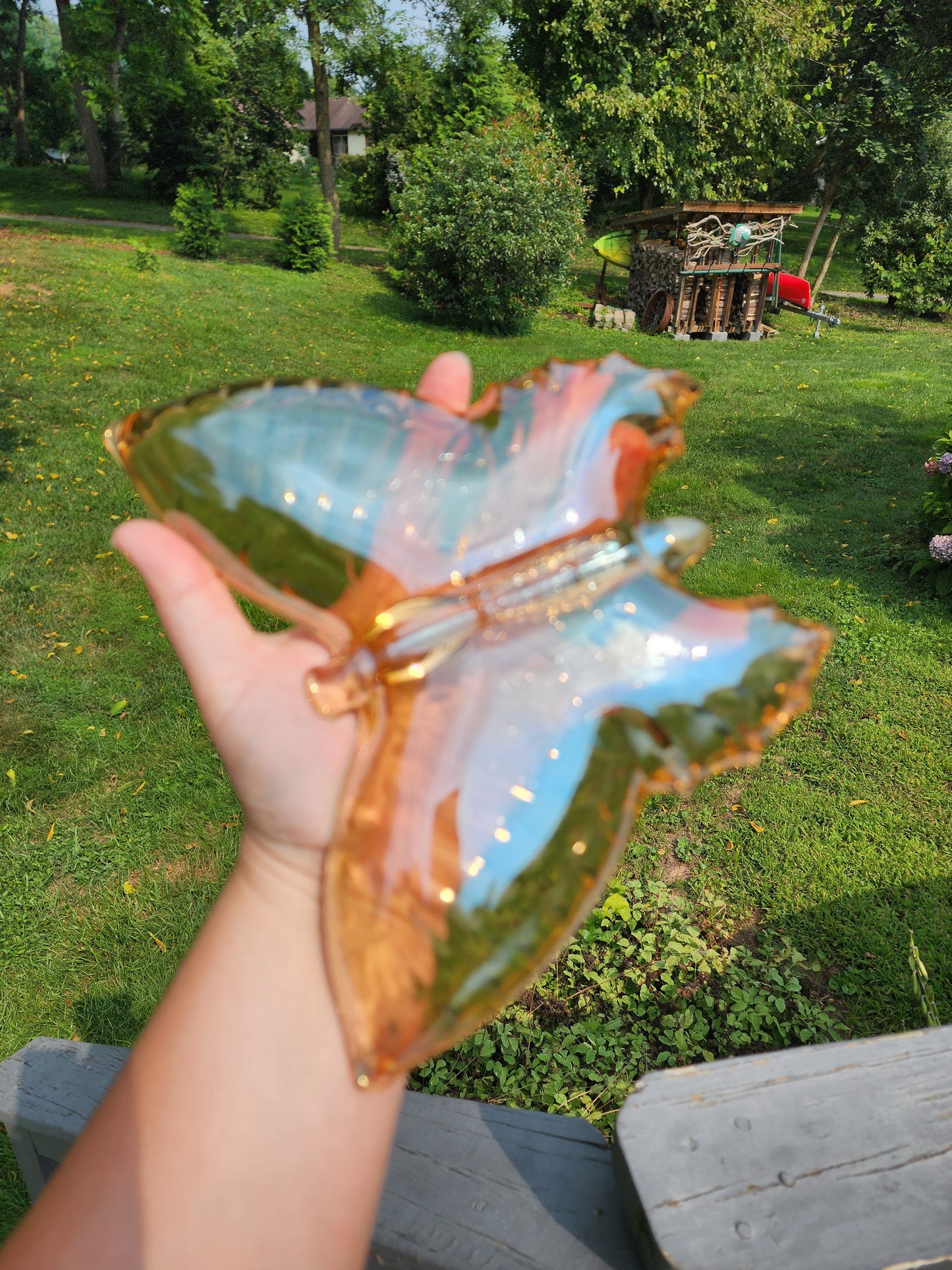 1960's Jeannette Glass Lusterware Butterfly Dish