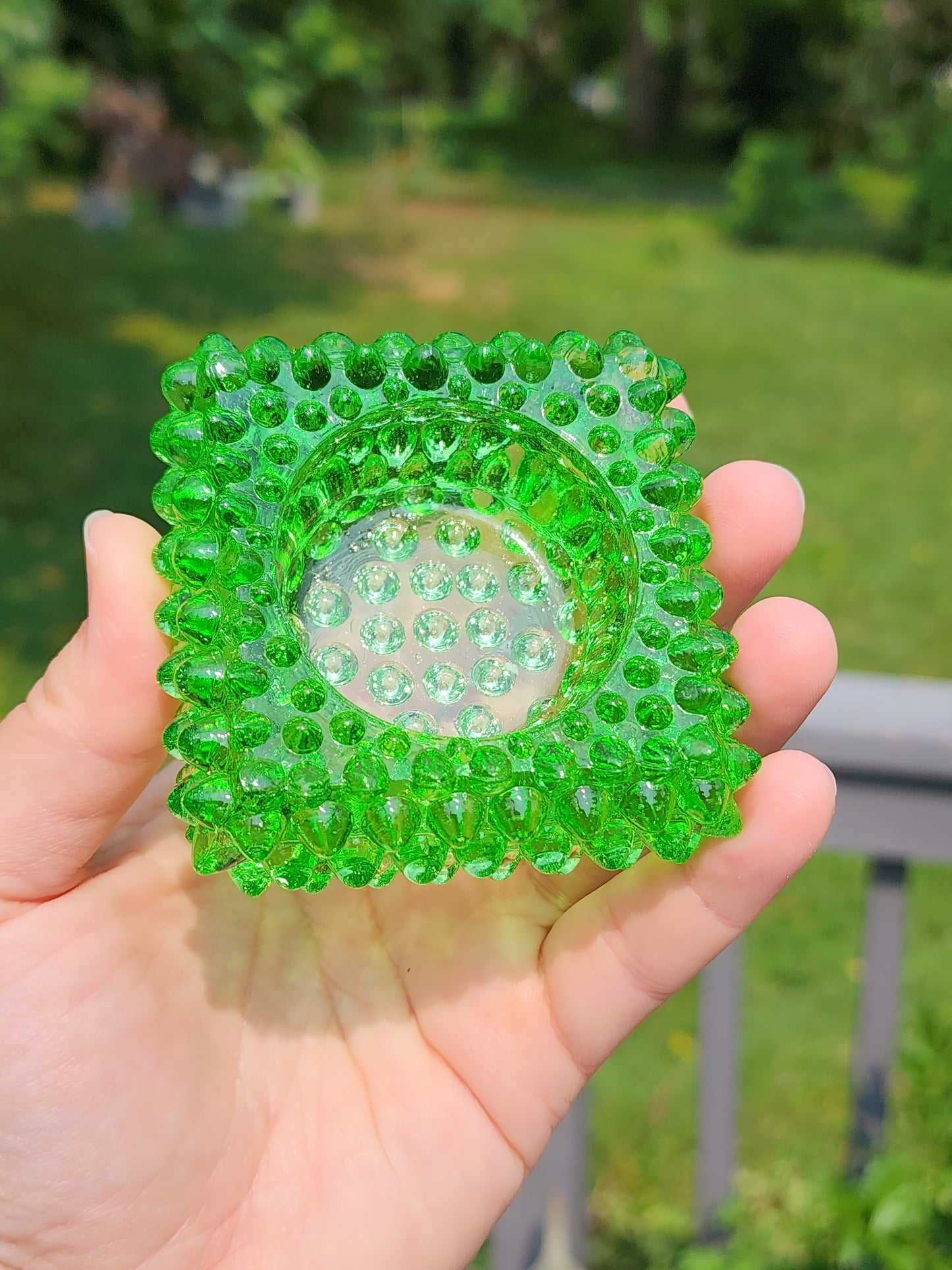 Vintage Fenton Square Green Hobnail Glass Salt Cellar/Tea Light Holders