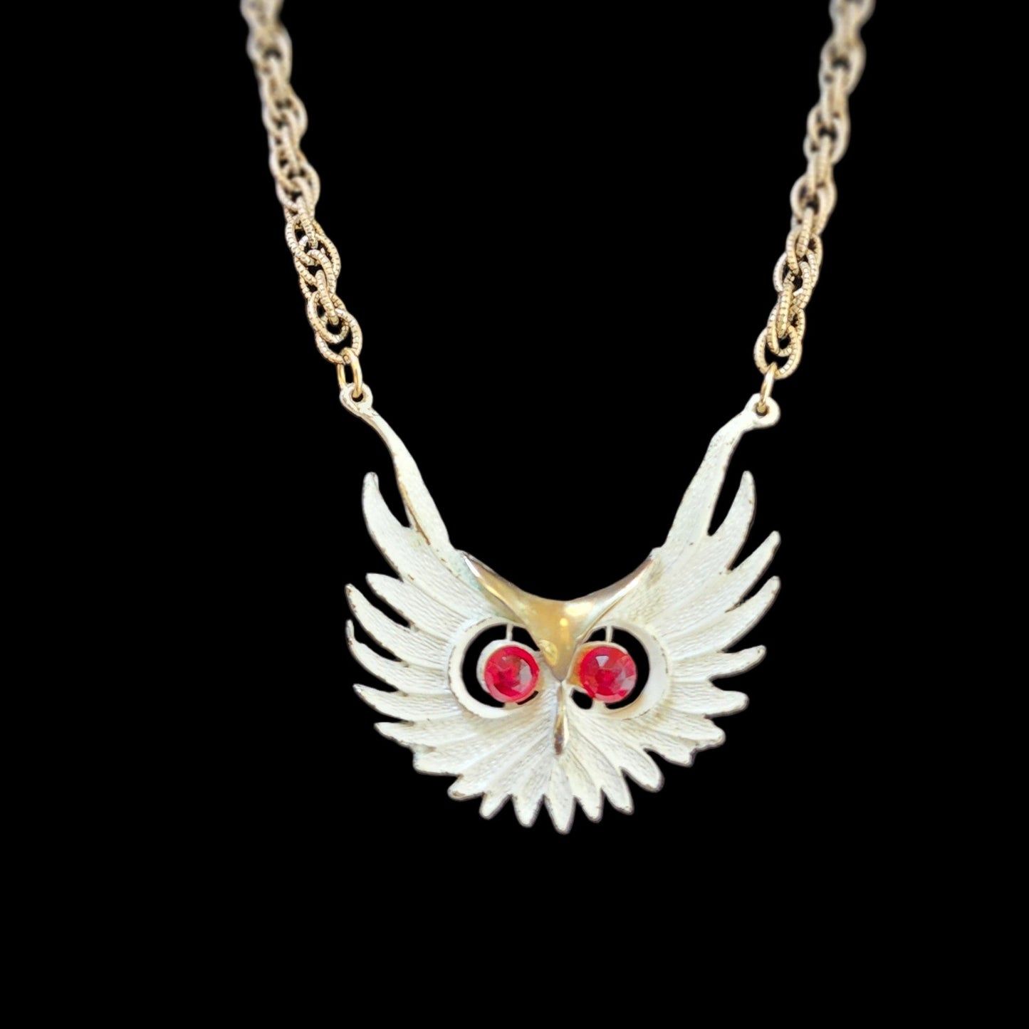 Vintage 1970s White Owl Pendant Gold Chain Necklace