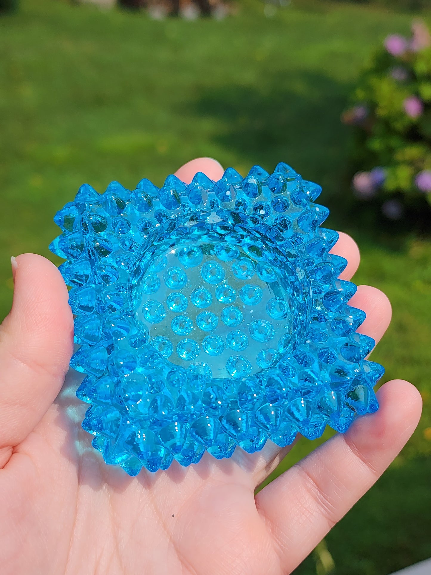 Vintage Fenton Square Blue Hobnail Glass Salt Cellar/Tea Light Holders