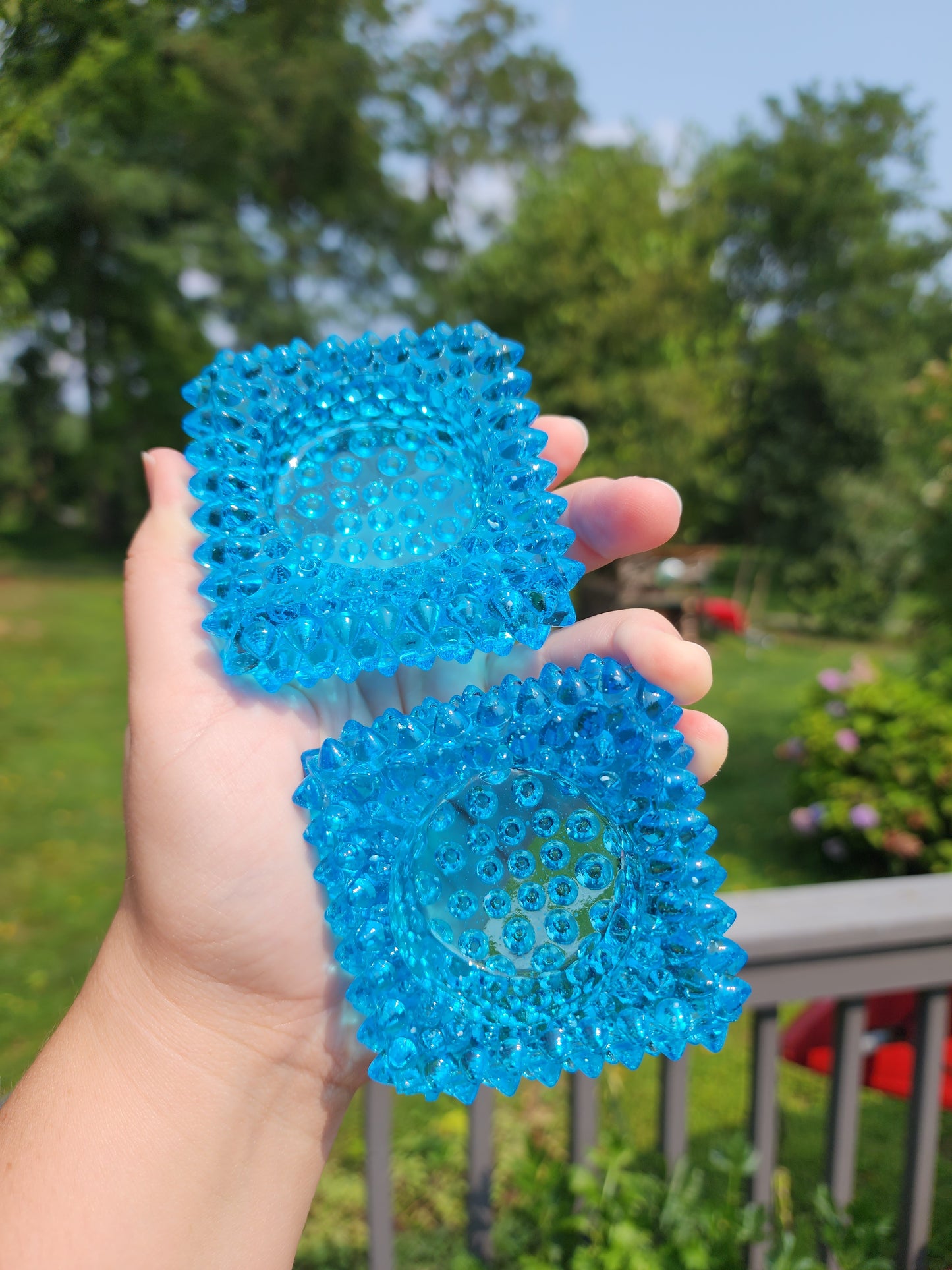 Vintage Fenton Square Blue Hobnail Glass Salt Cellar/Tea Light Holders