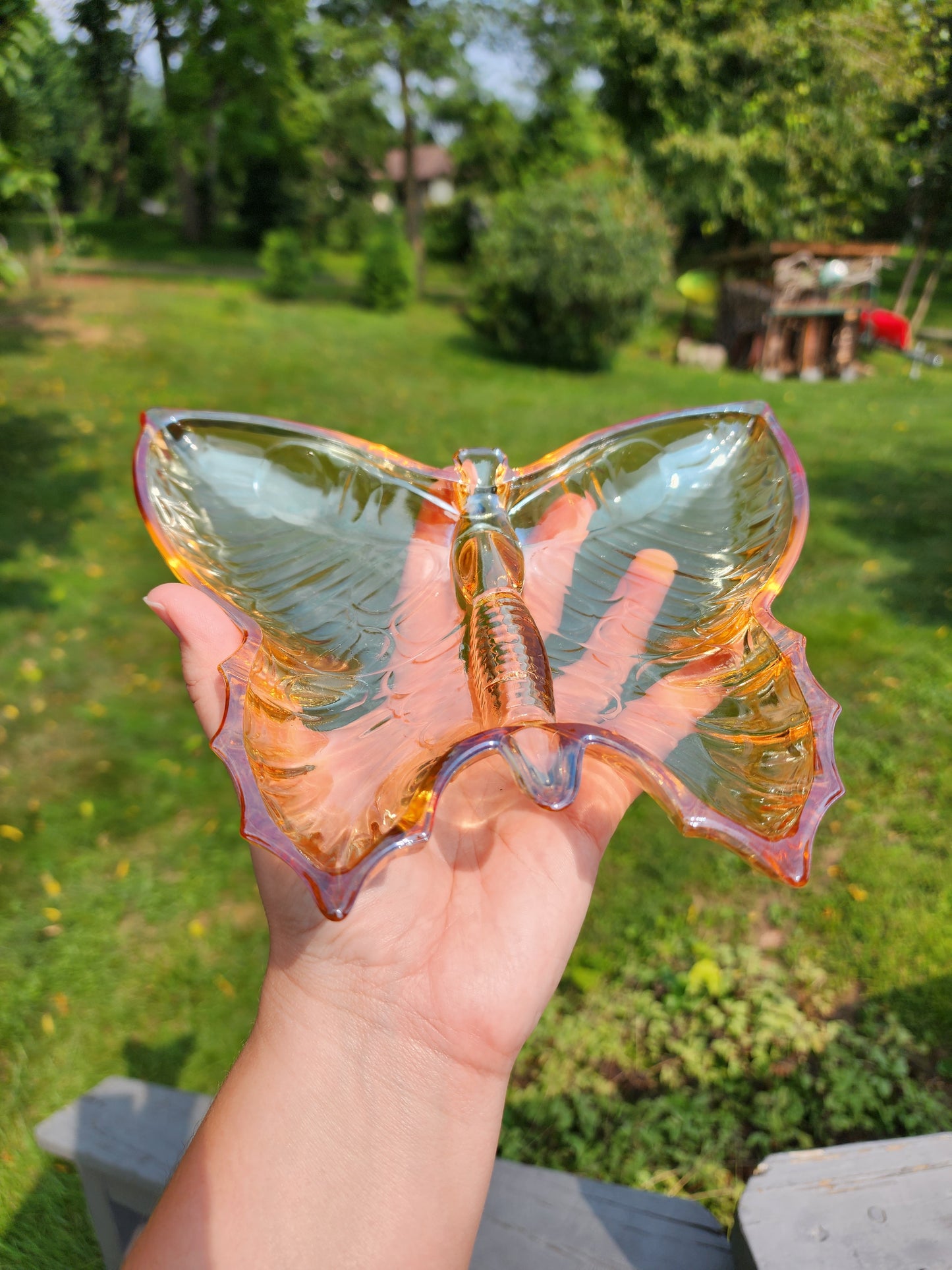 1960's Jeannette Glass Lusterware Butterfly Dish