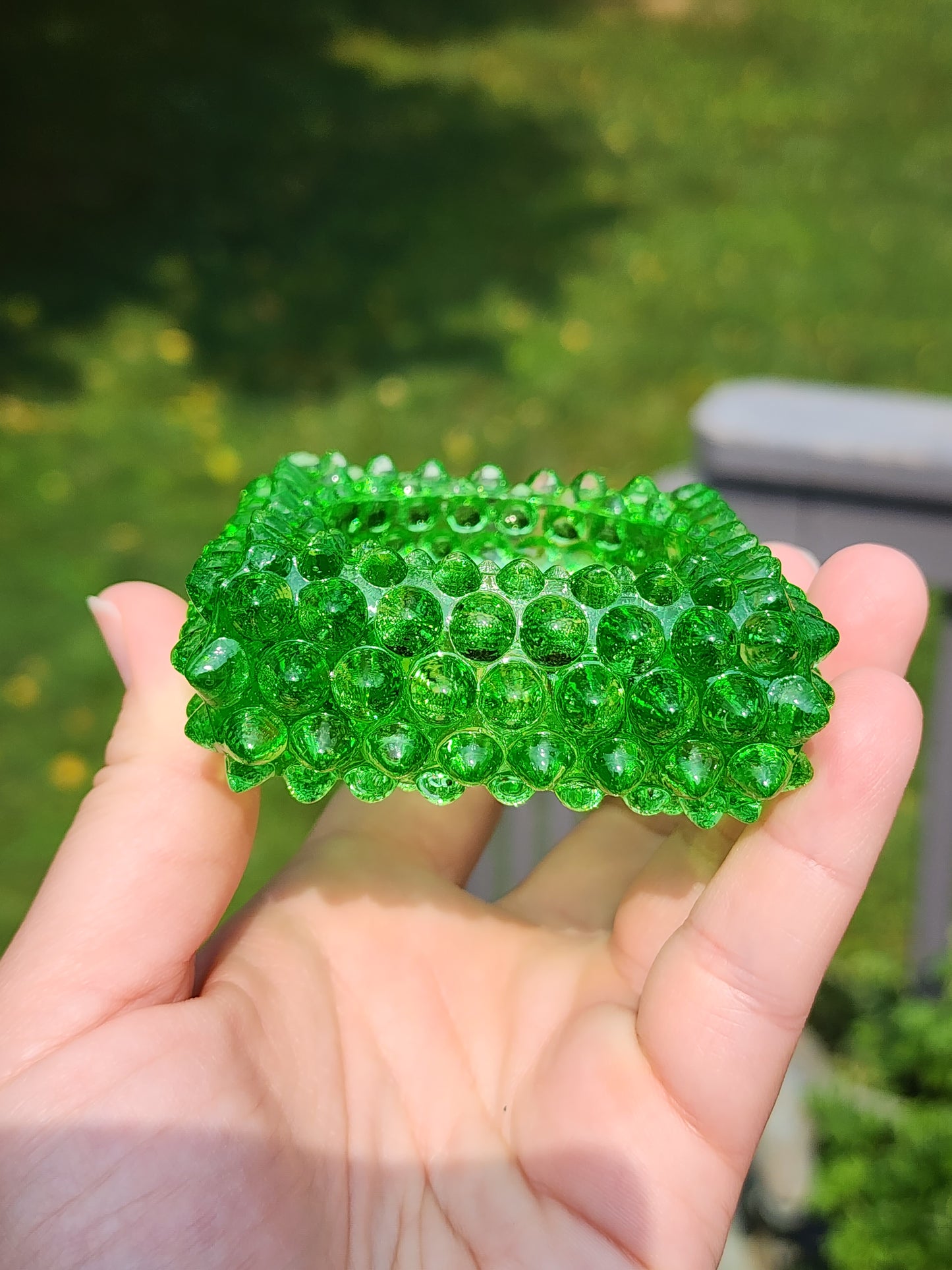 Vintage Fenton Square Green Hobnail Glass Salt Cellar/Tea Light Holders