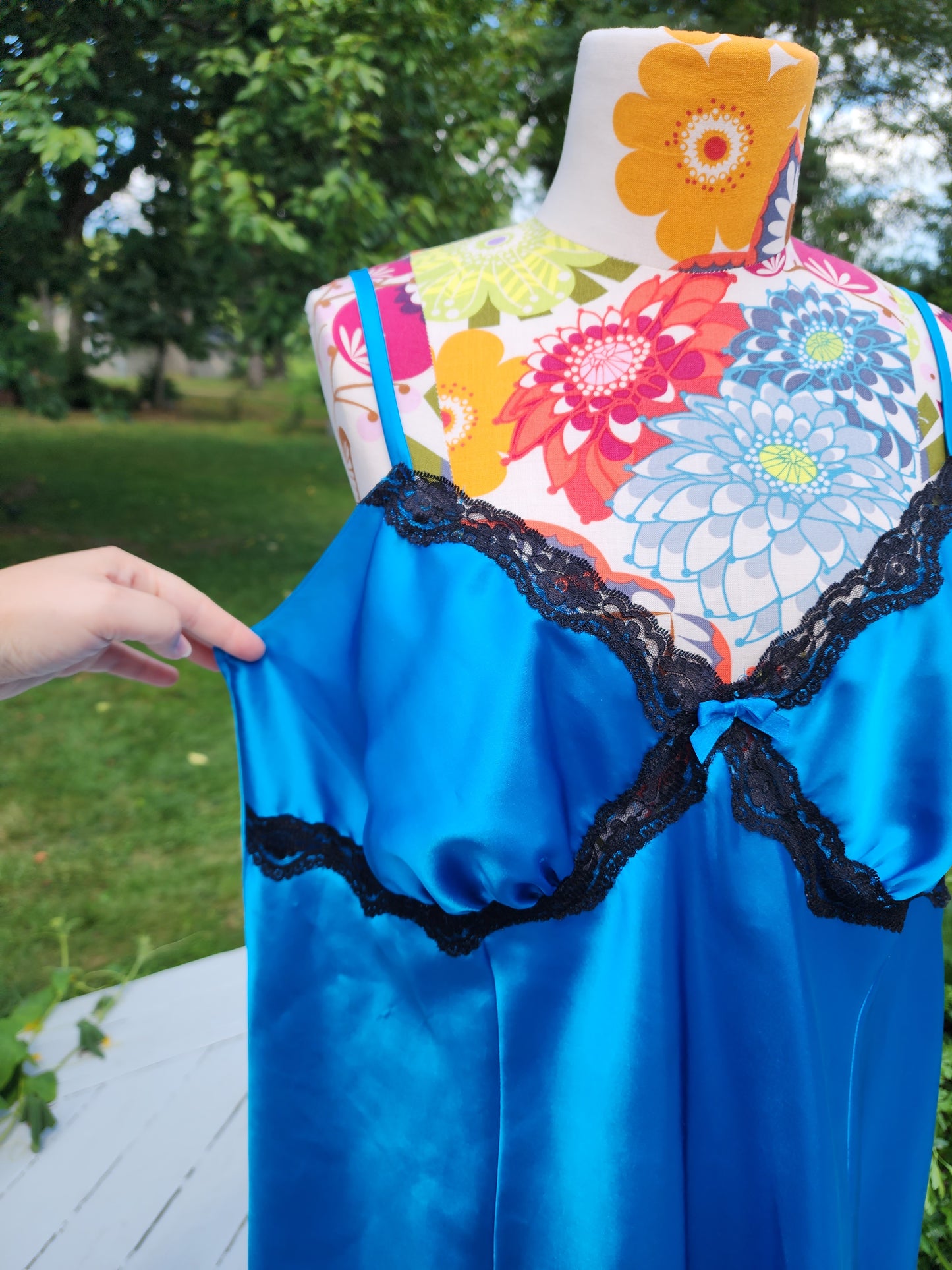 Size 18/20 Sexy Blue Satin Lingerie Dress With Black Lace