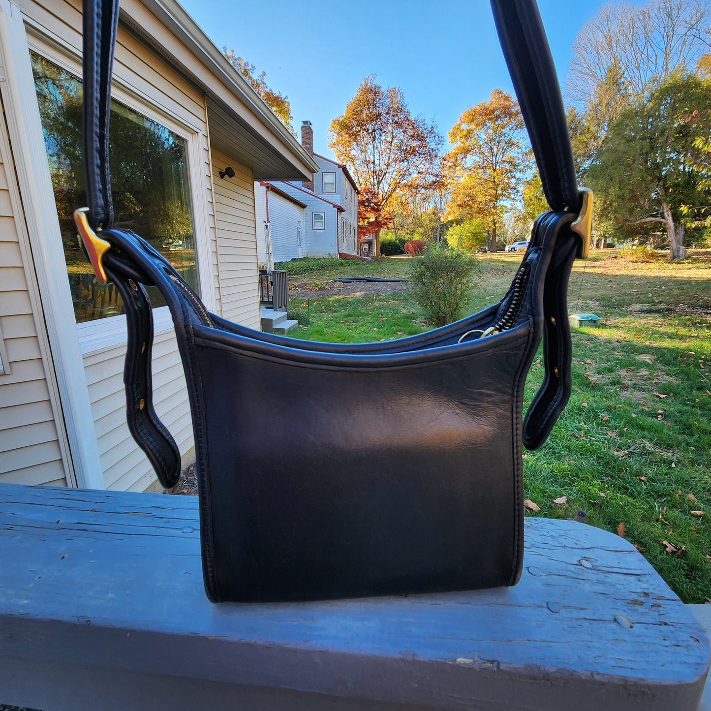 Vintage Coach #9997 "Legacy Small Zip" Black Leather Crossbody Bag Purse