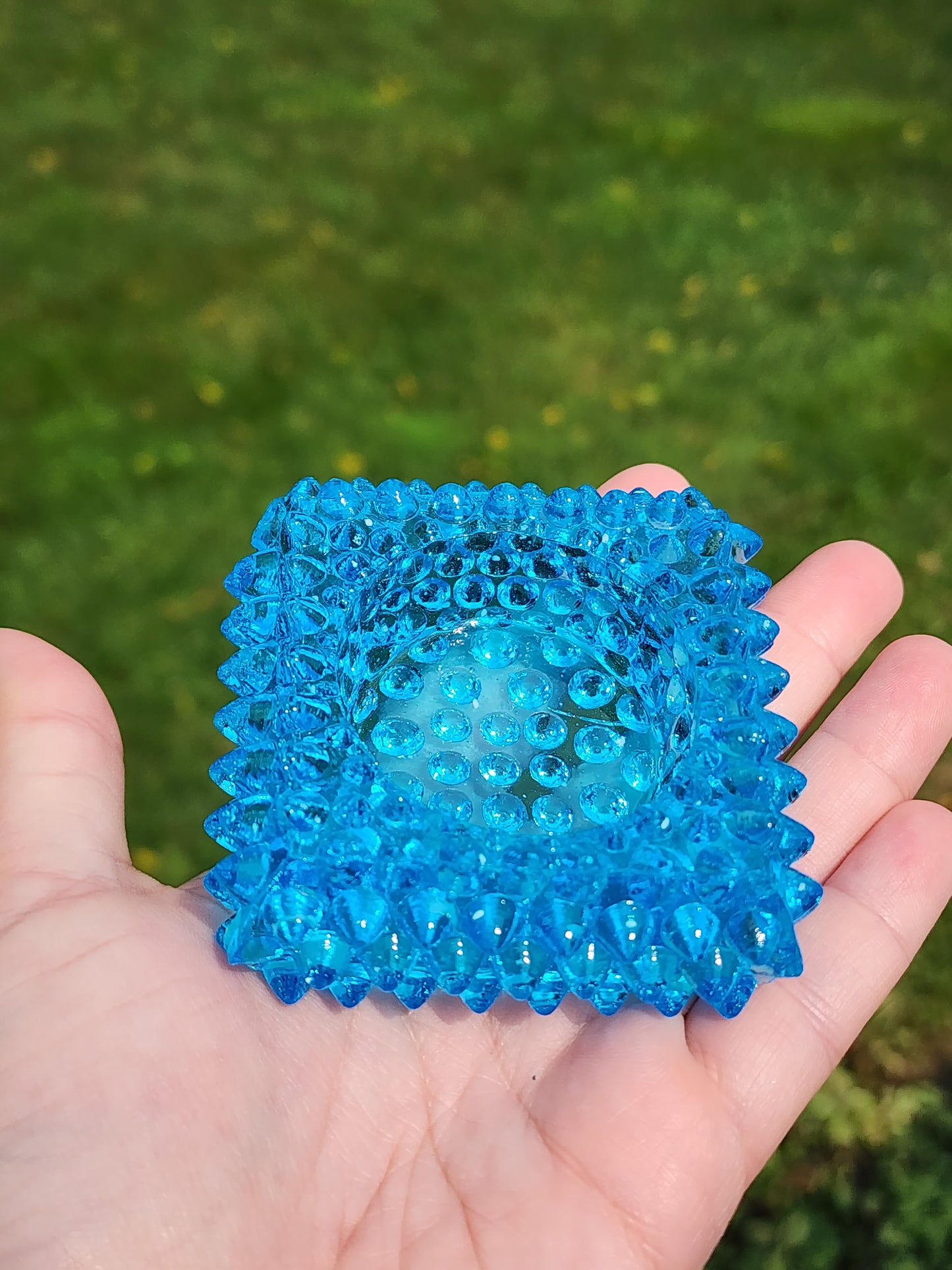 Vintage Fenton Square Blue Hobnail Glass Salt Cellar/Tea Light Holders
