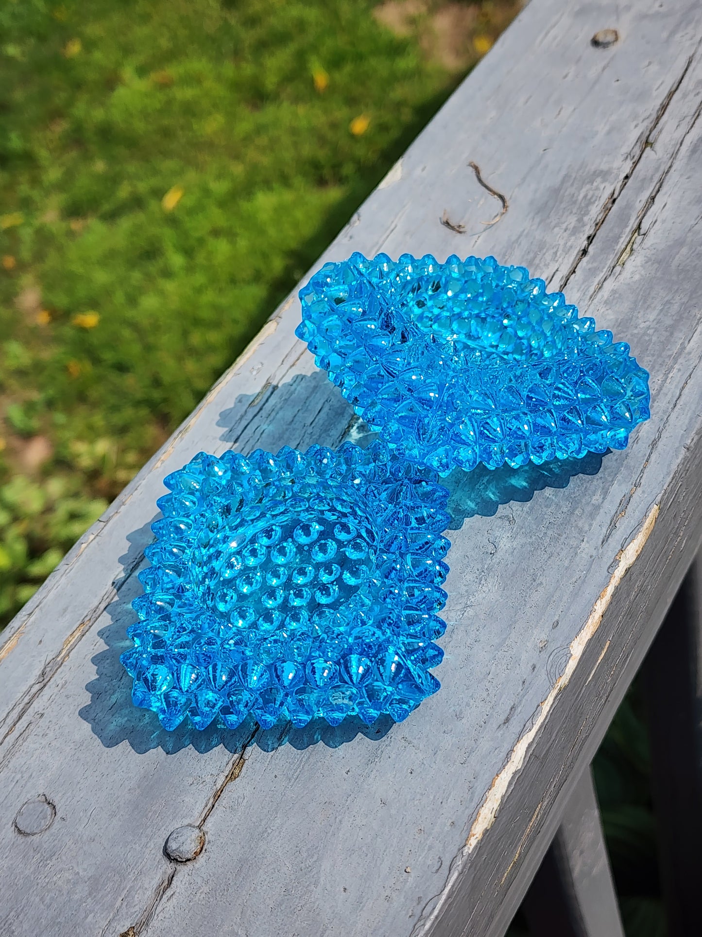 Vintage Fenton Square Blue Hobnail Glass Salt Cellar/Tea Light Holders