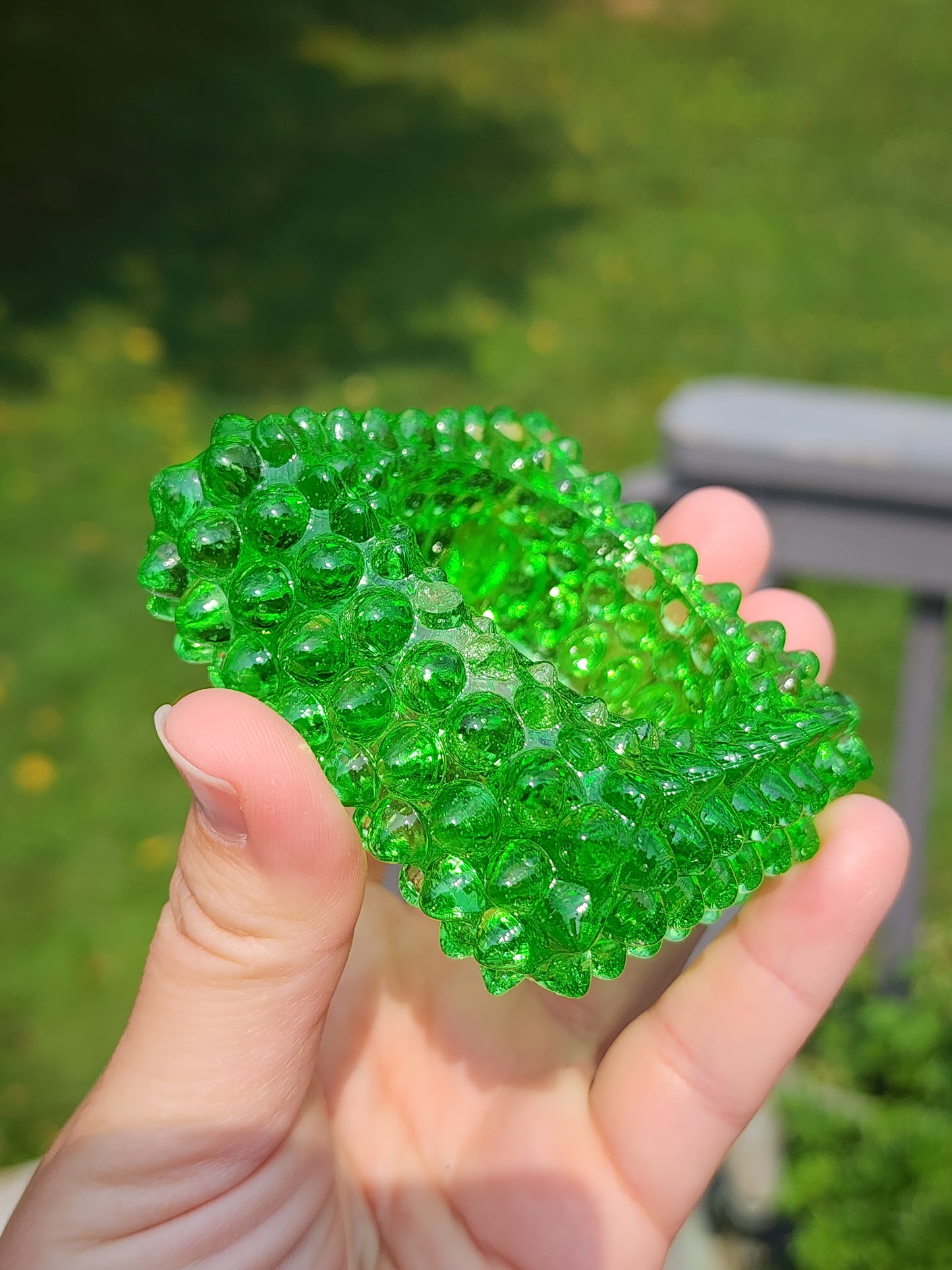 Vintage Fenton Square Green Hobnail Glass Salt Cellar/Tea Light Holders