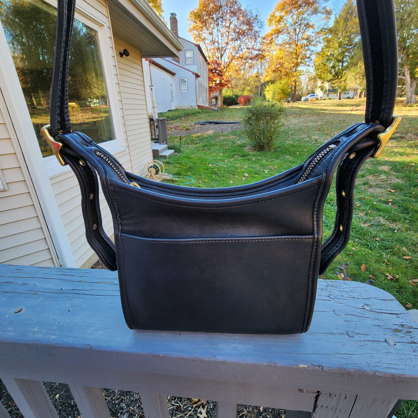 Vintage Coach #9997 "Legacy Small Zip" Black Leather Crossbody Bag Purse