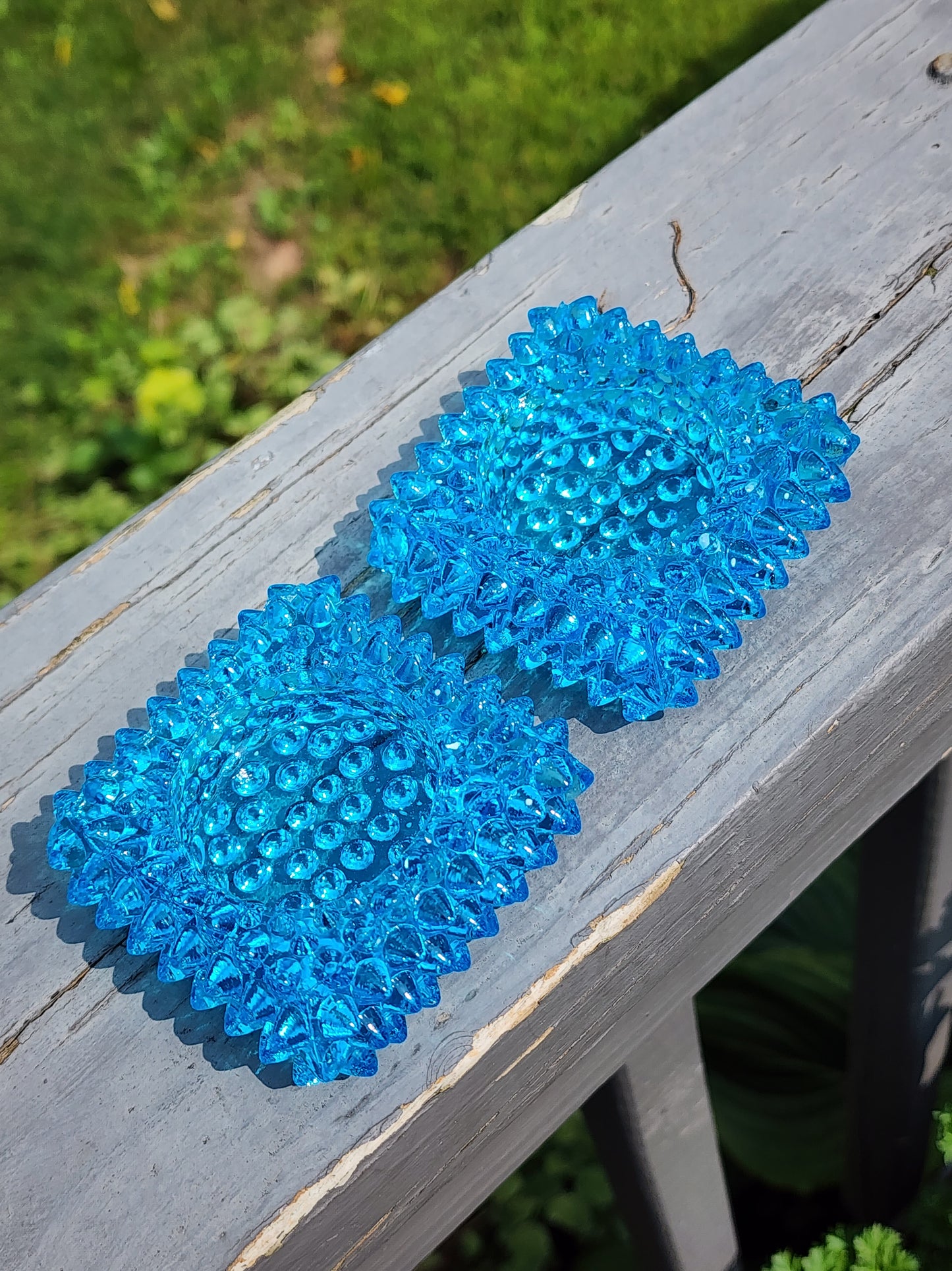 Vintage Fenton Square Blue Hobnail Glass Salt Cellar/Tea Light Holders