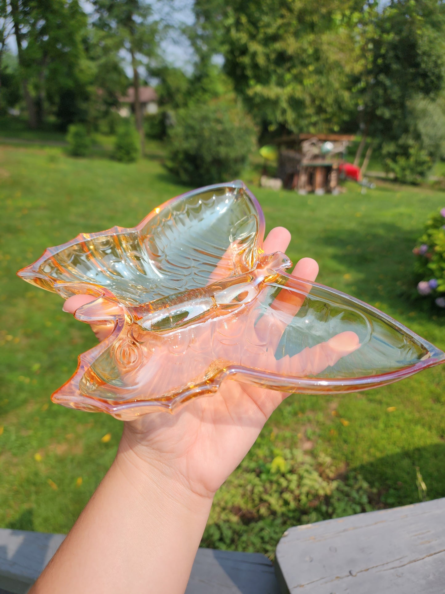 1960's Jeannette Glass Lusterware Butterfly Dish