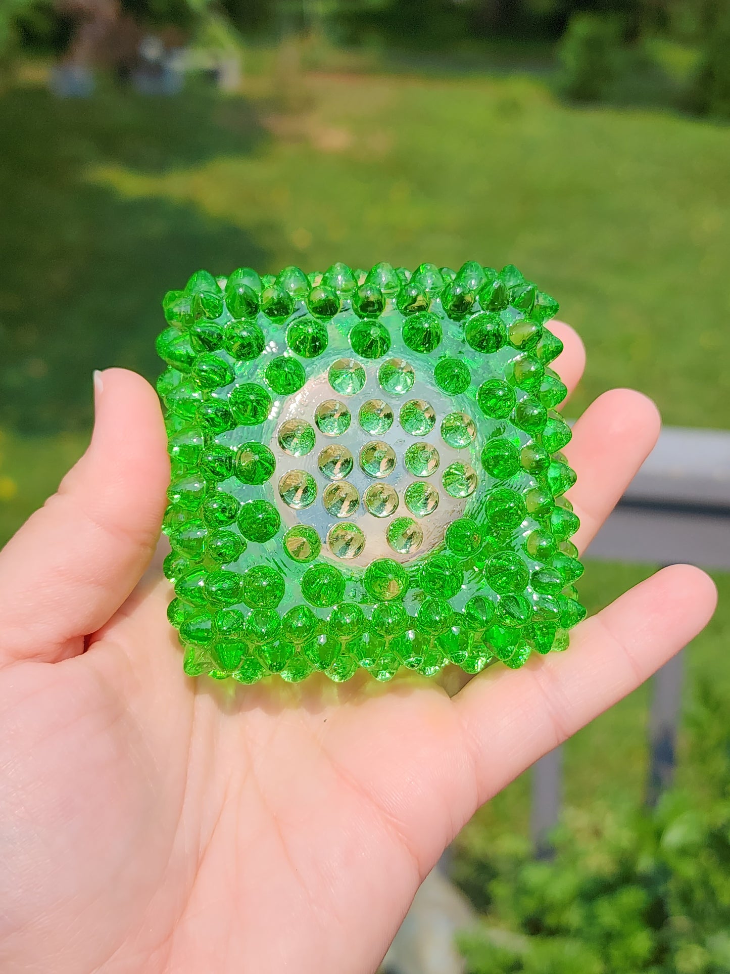Vintage Fenton Square Green Hobnail Glass Salt Cellar/Tea Light Holders