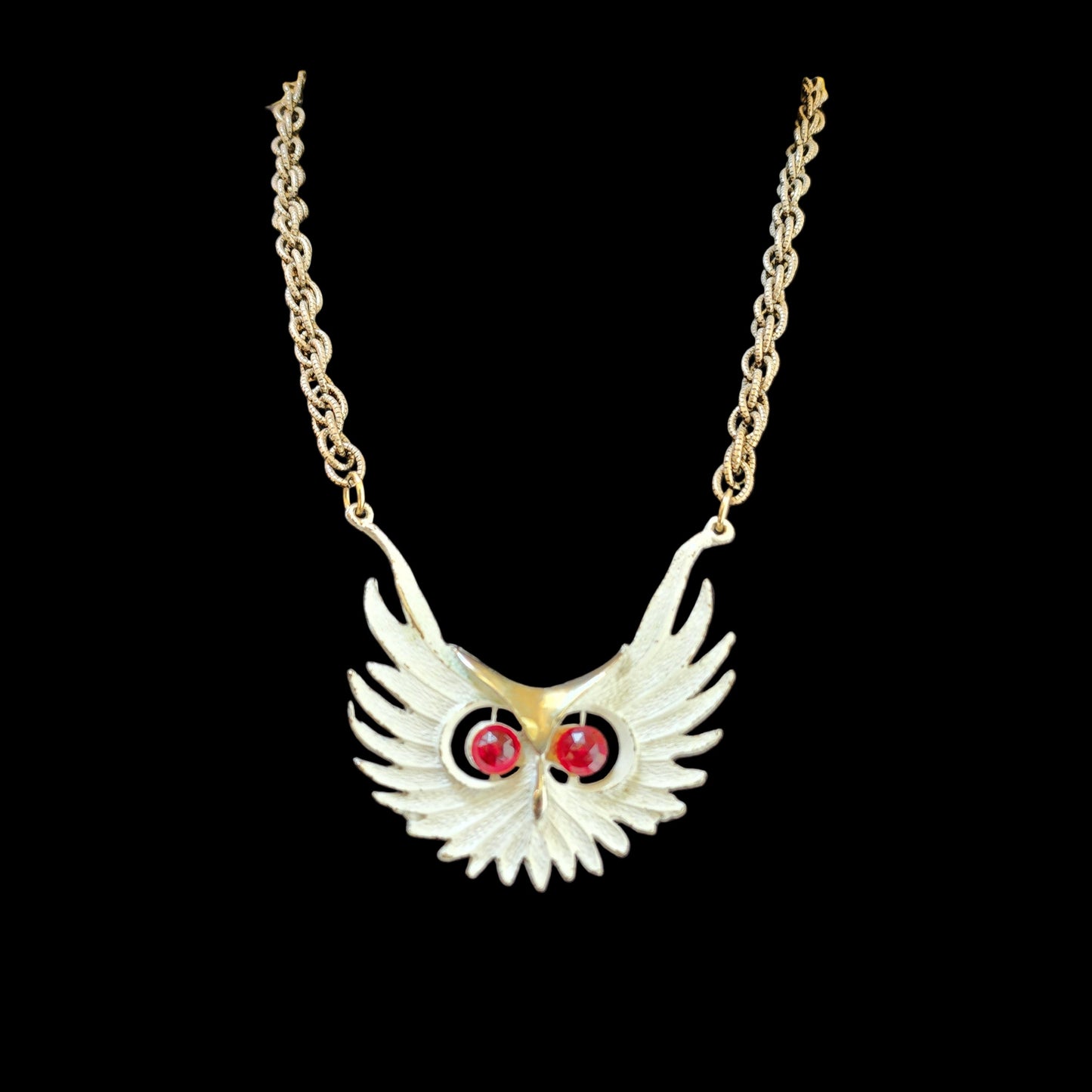 Vintage 1970s White Owl Pendant Gold Chain Necklace