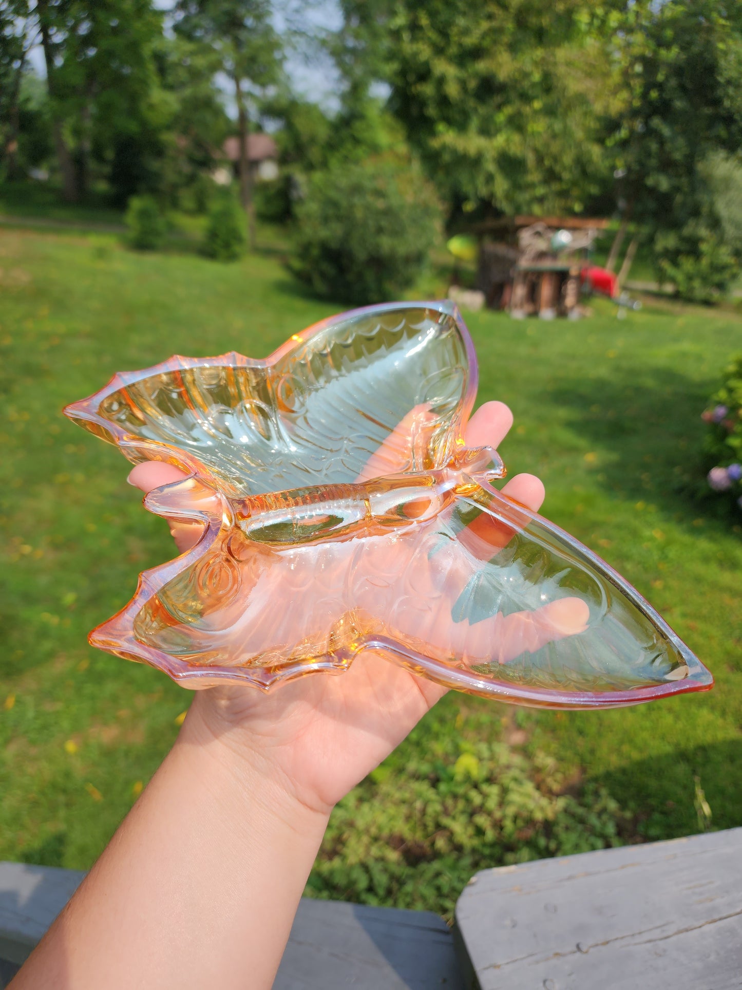 1960's Jeannette Glass Lusterware Butterfly Dish