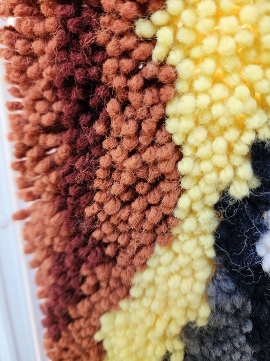 Vintage 1970s Owl Latch Hook Completed Yarn Wall Hanging Owl Decor 16x48(ish)