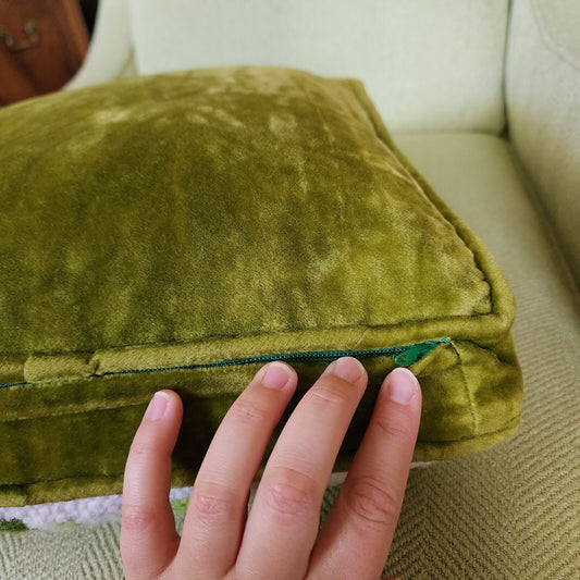 Ramblewood Vintage 60s/70s Orange Yellow Butterfly Pillow With Green Velvet