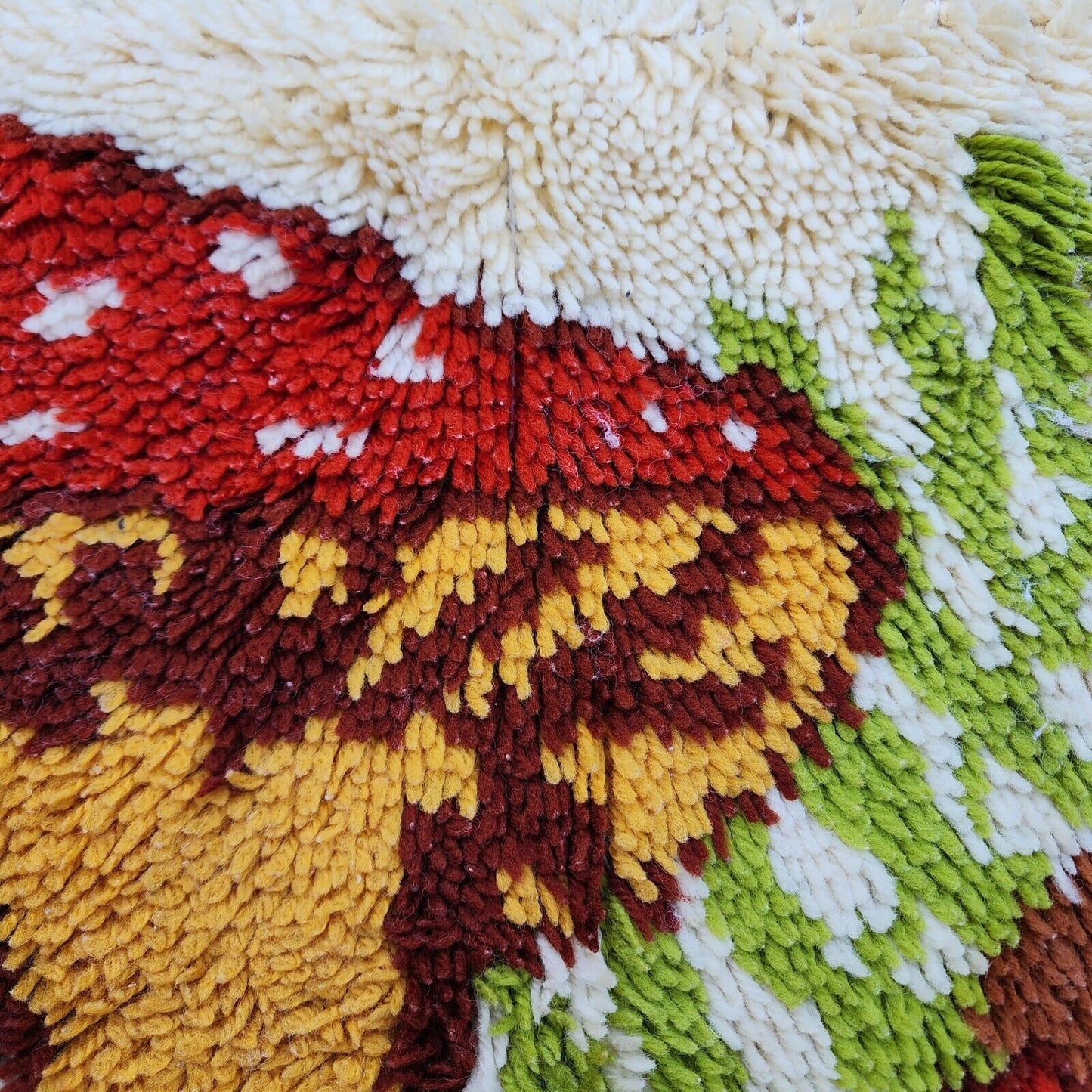 Vintage 1970s Mushroom Latch Hook Wall Hanging Or Rug - Mushroom Home Decor