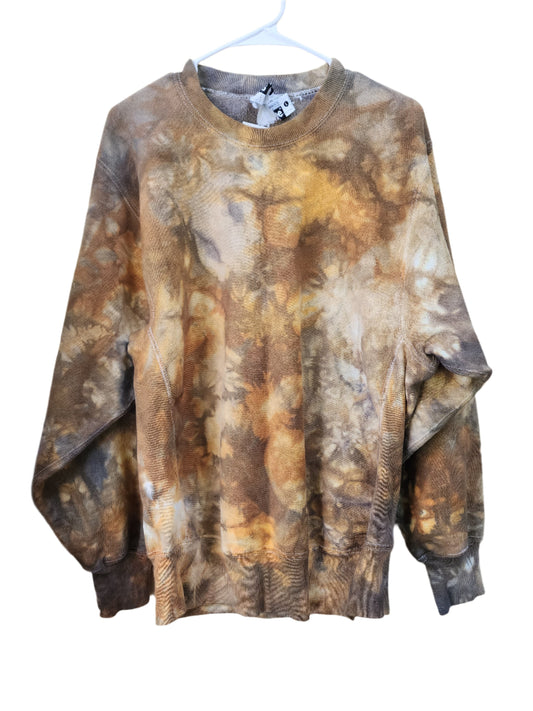 Vintage Upcycle Large Earthy Brown Tie Dye Crewneck Sweatshirt