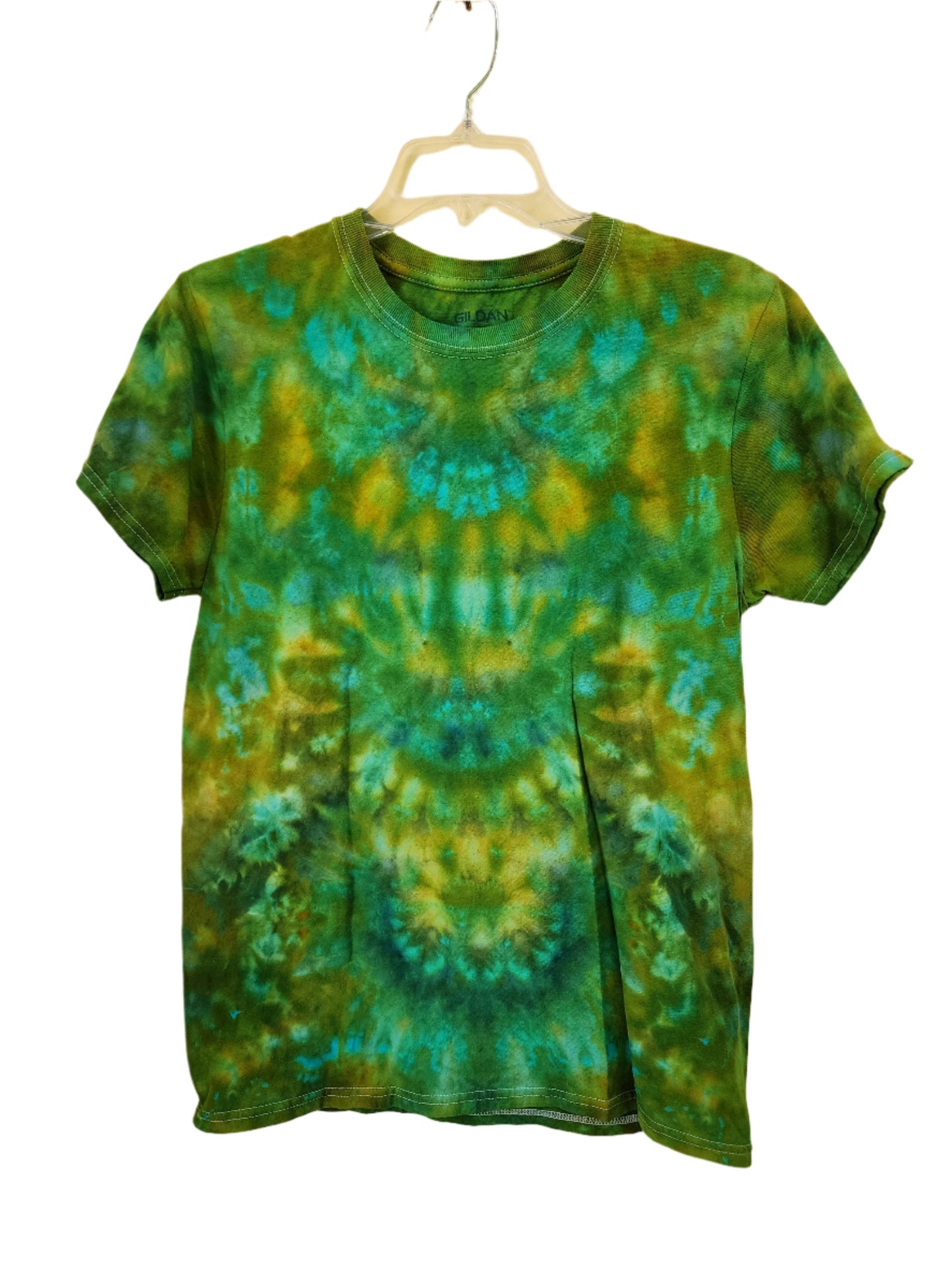 Small Psychedelic Green Blue Ice Dyed Tie Dye Shirt Unisex