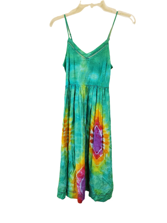 Small green rainbow tie dye dress