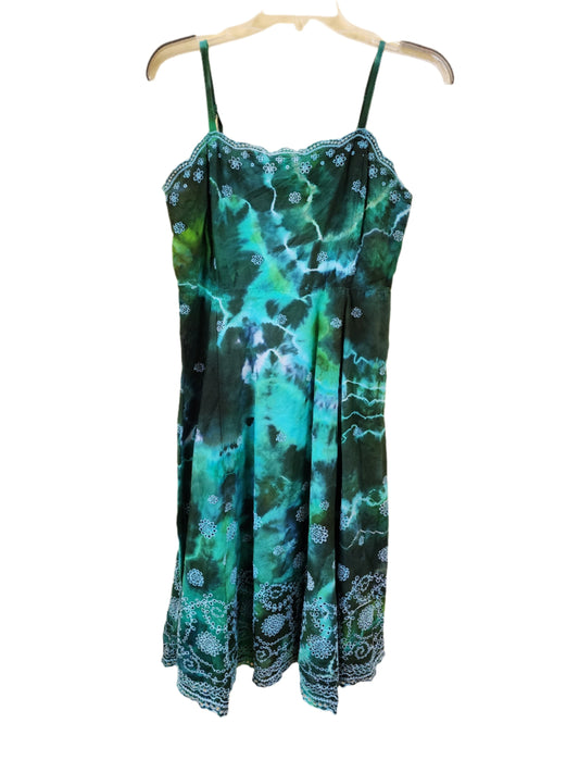 Medium/Small blue green geode tie dye sun dress