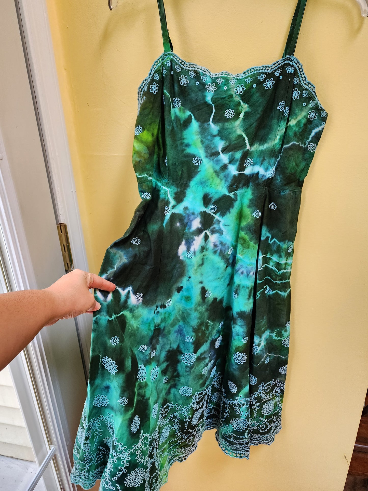 Medium/Small blue green geode tie dye sun dress