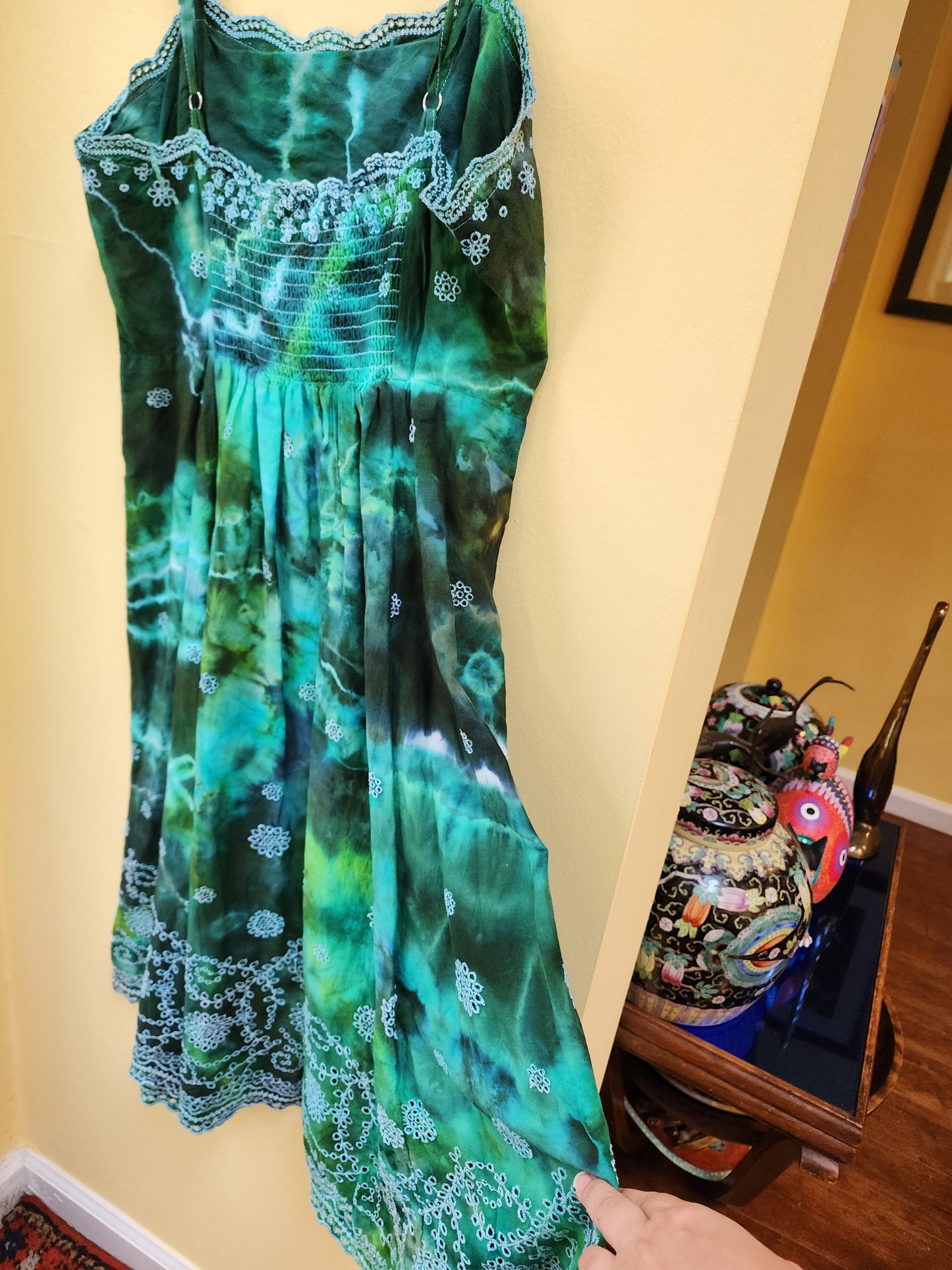 Medium/Small blue green geode tie dye sun dress