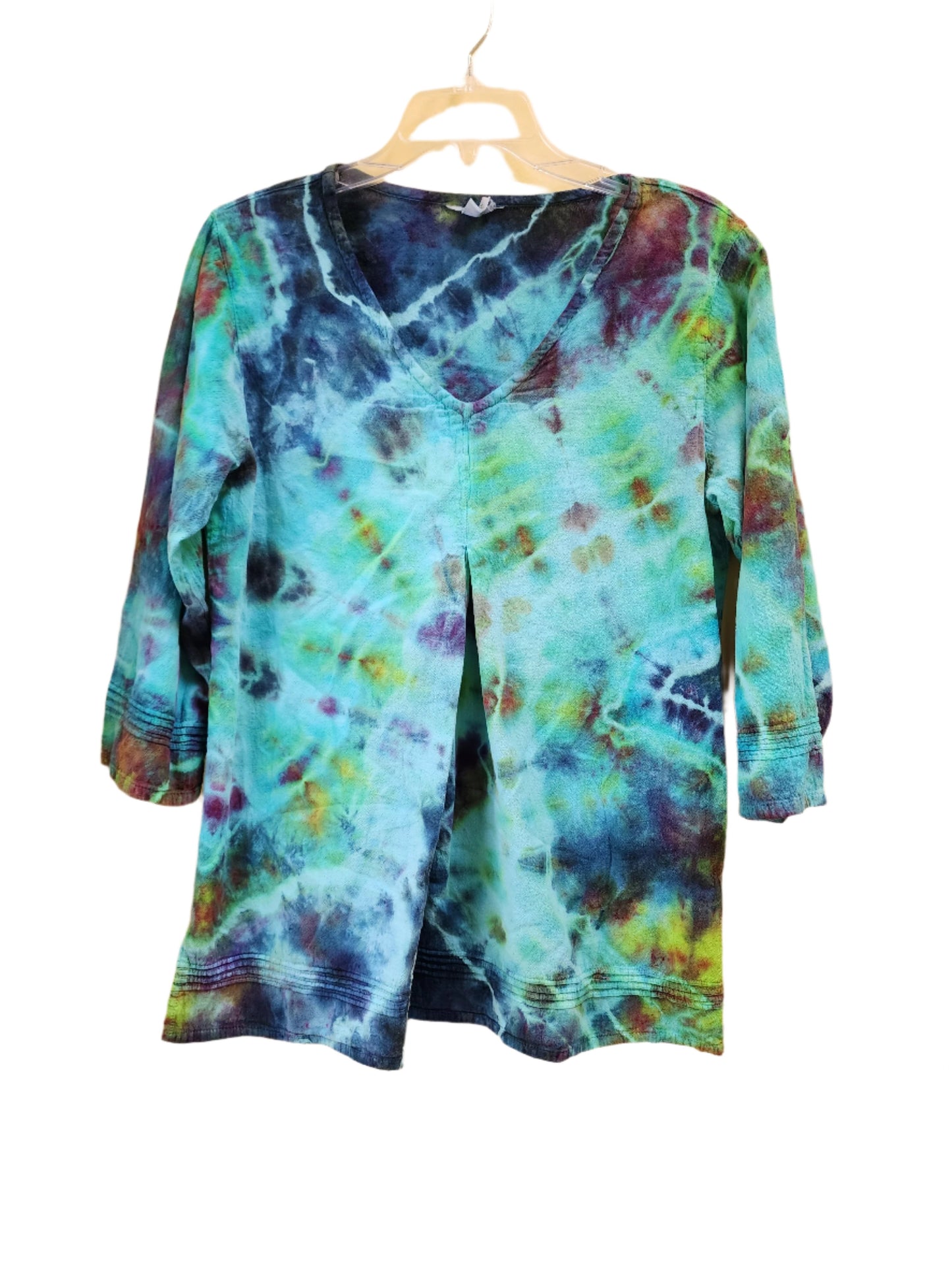 Small 3/4 Length Boho Tunic Tie Dye Top