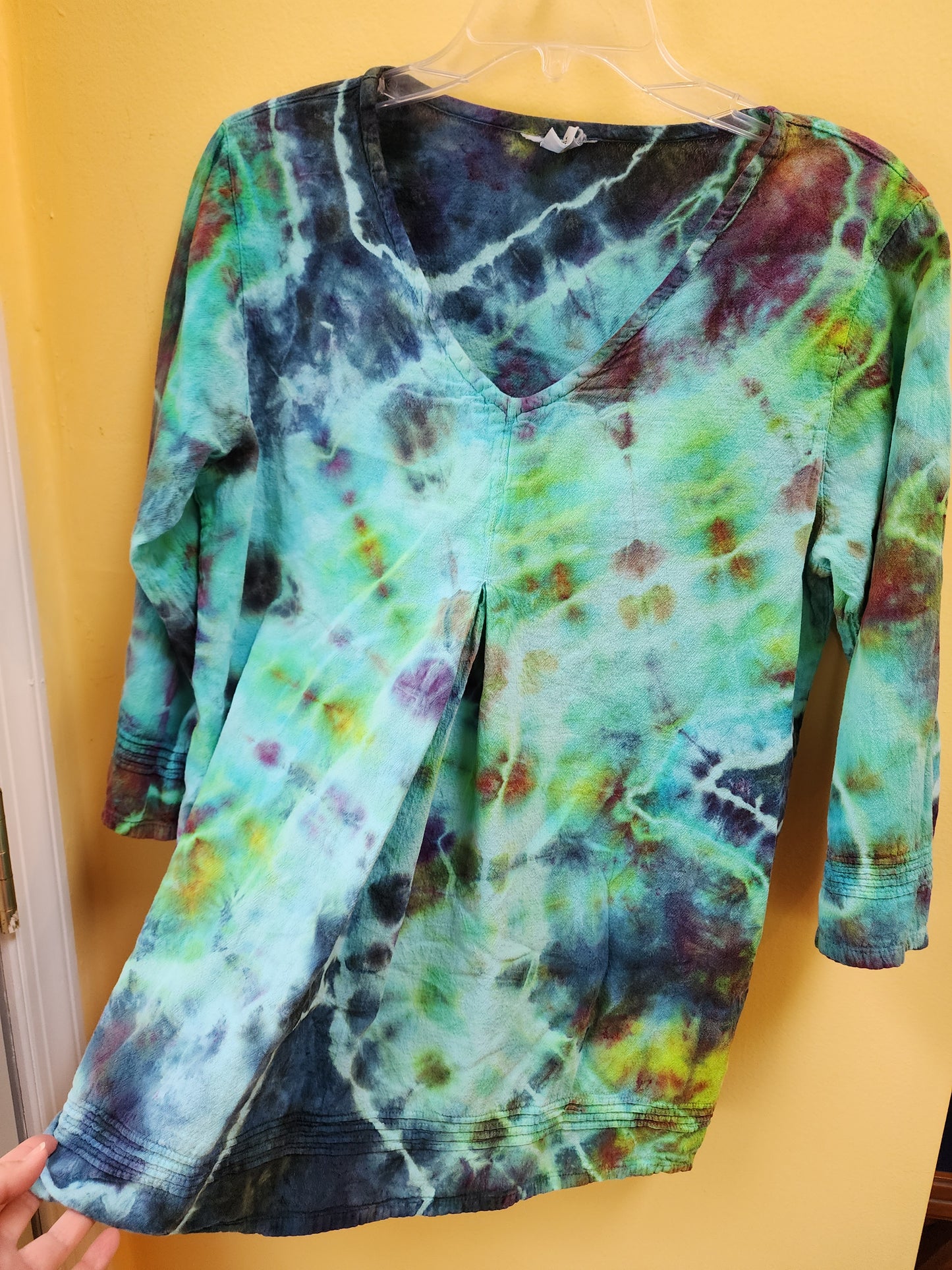 Small 3/4 Length Boho Tunic Tie Dye Top