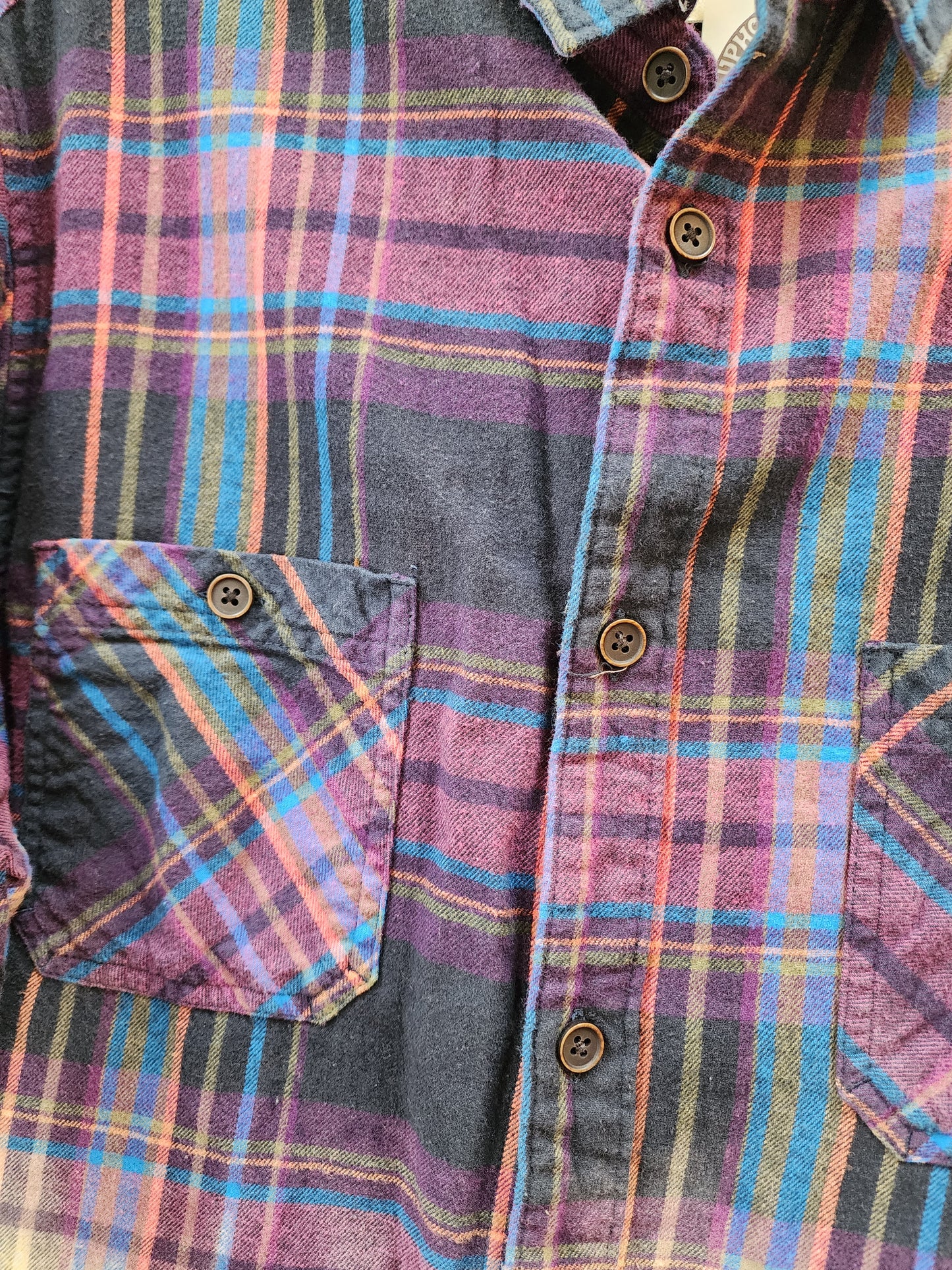 XL Multi Color Flannel Reverse Dye Button Down