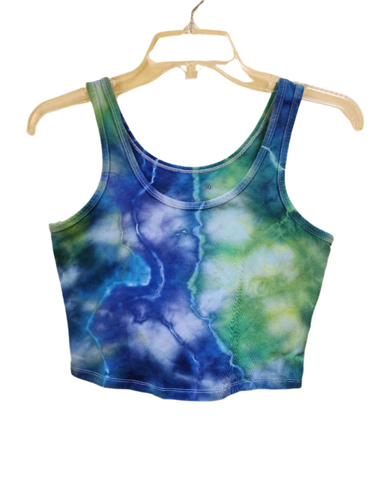 Medium Blue Green geode tie dye crop tank top