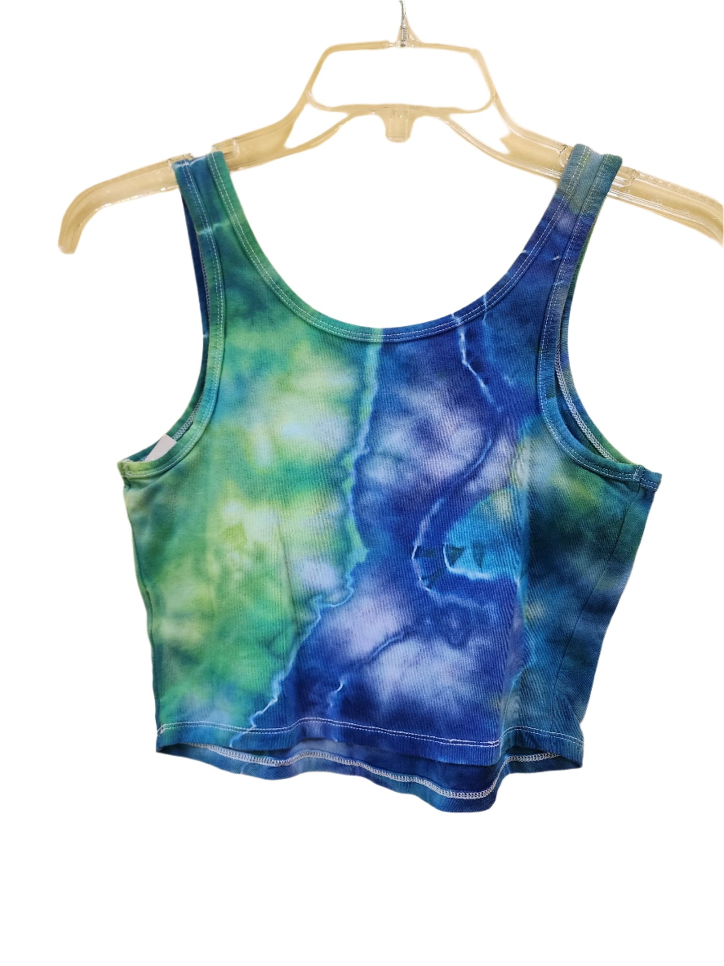 Medium Blue Green geode tie dye crop tank top