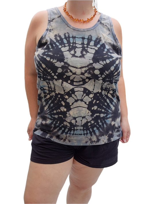 Large Vintage Unisex Reverse Dyed Tie Dye Tank Top Unisex