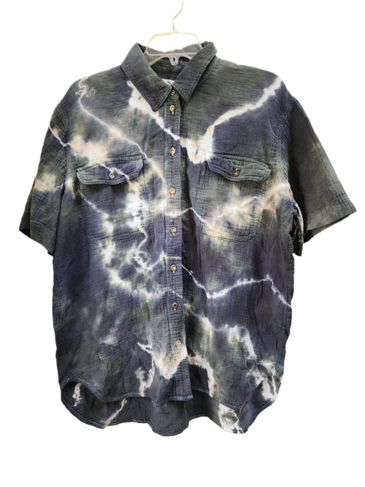 Large Deep Forest Smoke Geode Tie Dye Button Down Shirt