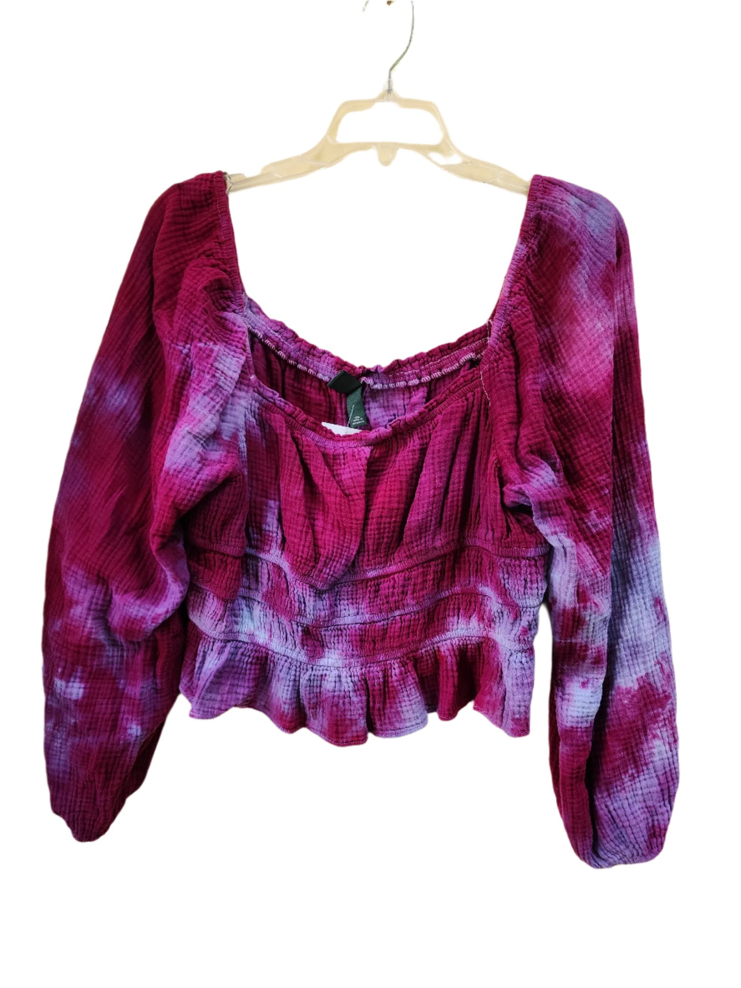 2x Raspberry Peasant Tie Die Blouse Top