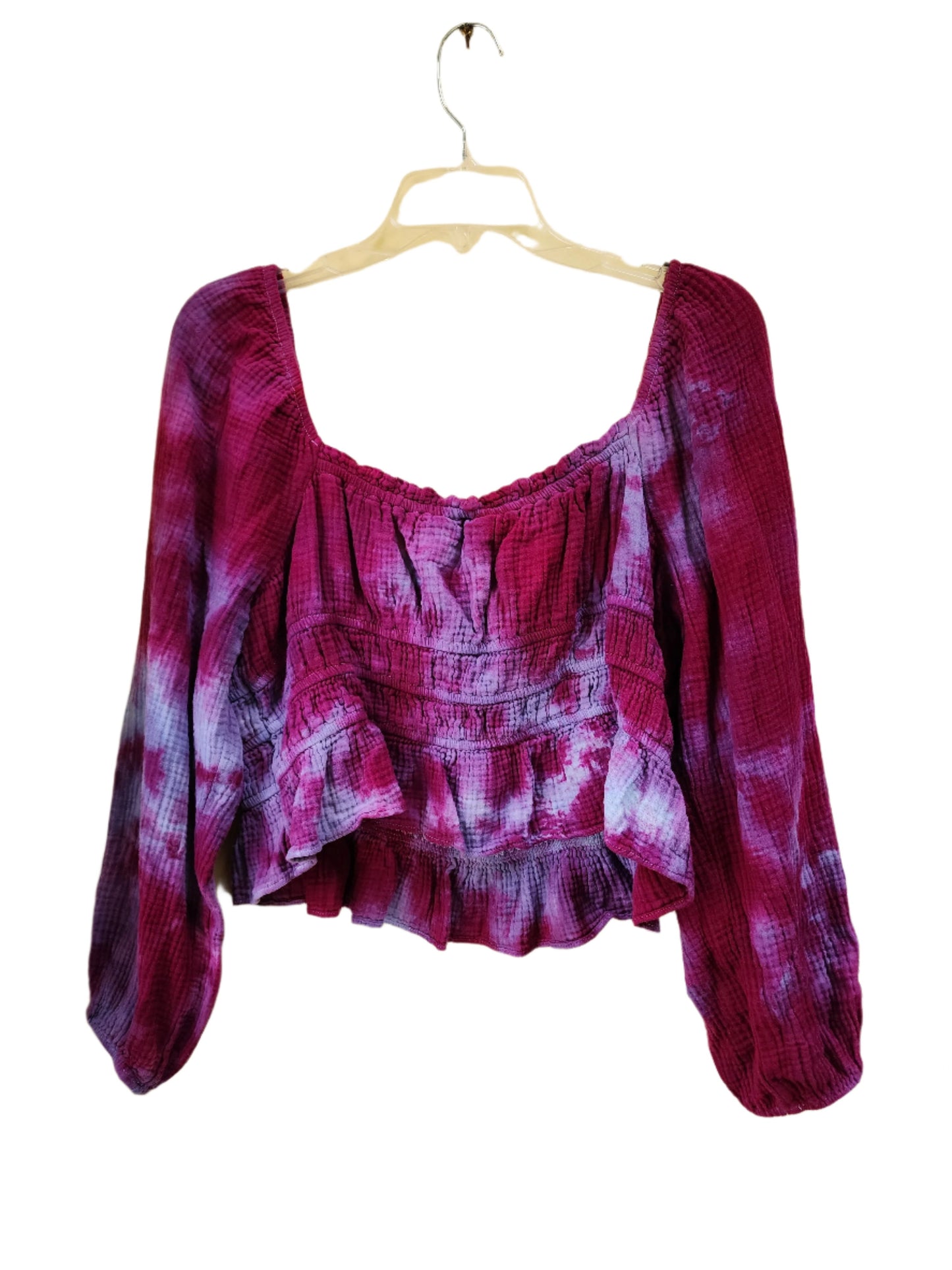 2x Raspberry Peasant Tie Die Blouse Top