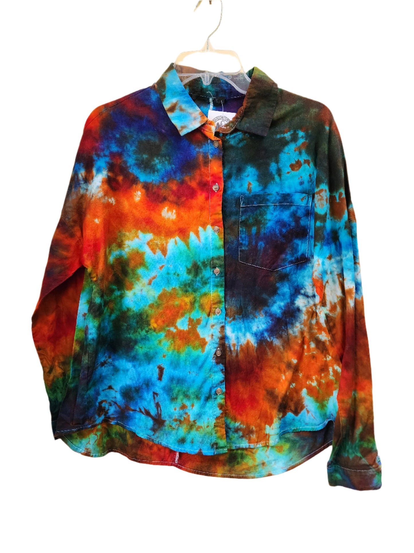 Small Colorful Tie Dye Star Button Down Shirt